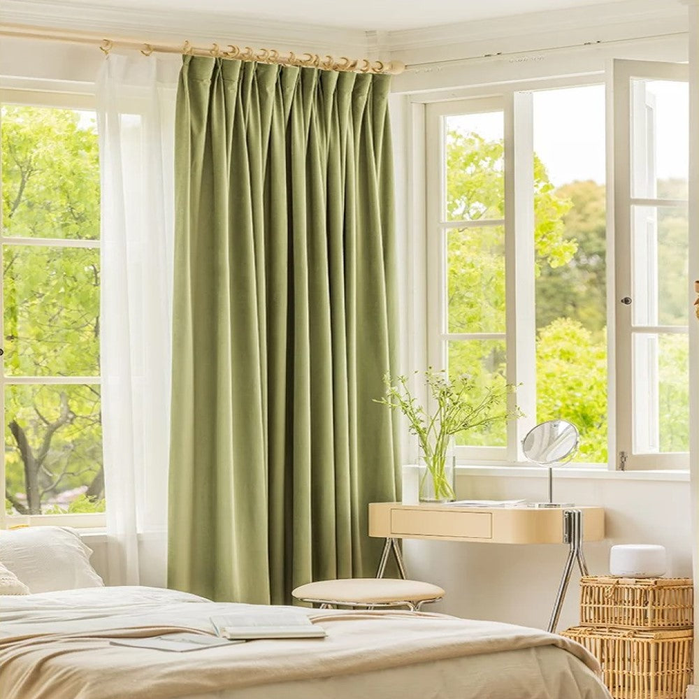 Luxury Modern Herringbone Velvet Curtains - Light Green | Blackout Drapes for Living Room, Bedroom & Home Decor