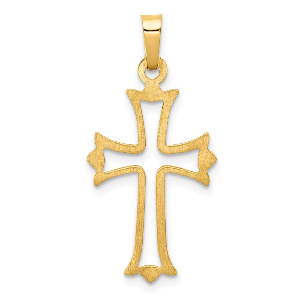 14K Yellow Gold Fleur de Lis Cross Pendant Charm - 27mm x 13mm - Elegant Religious Jewelry for Women - Perfect for Baptism, First Communion & Everyday Wear