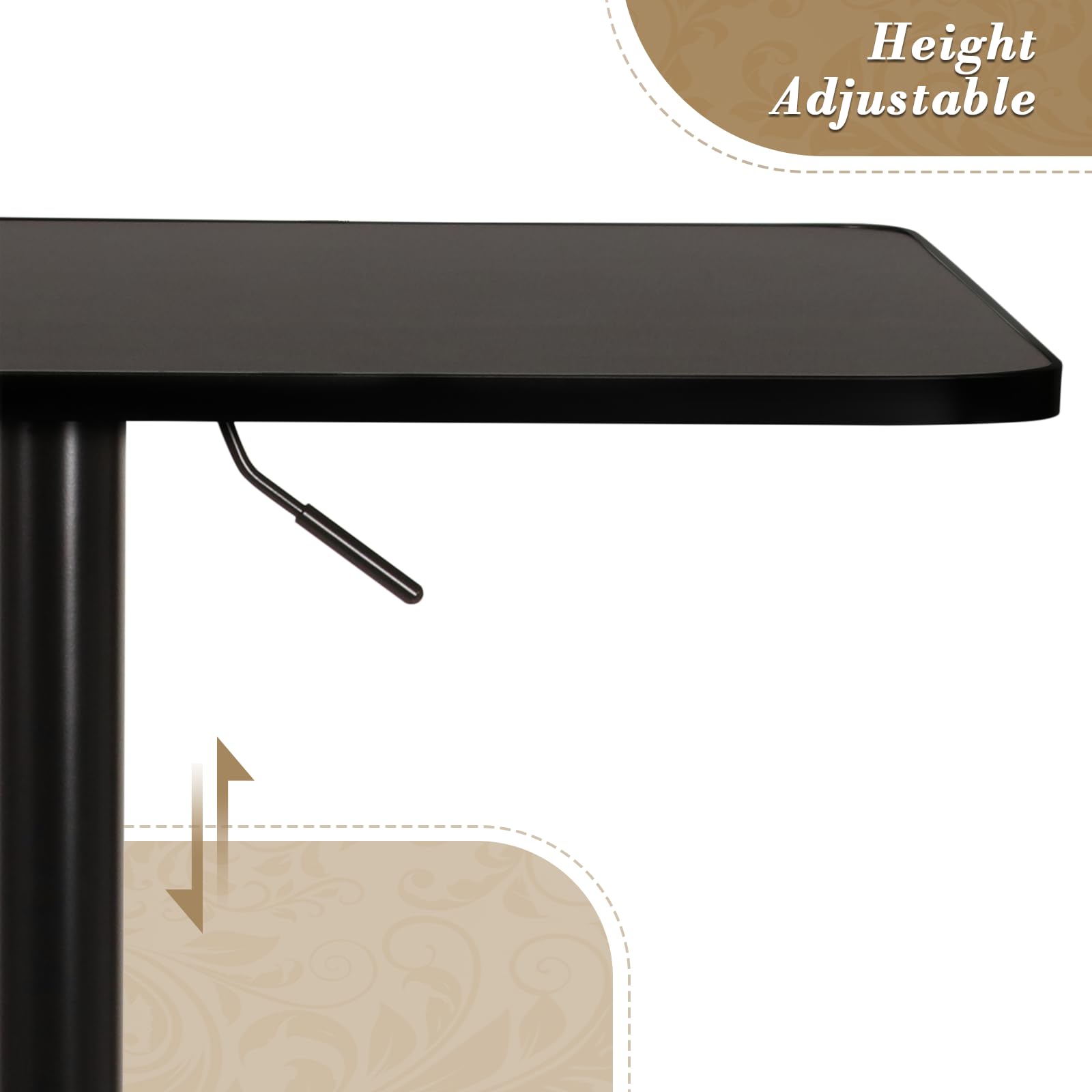 Adjustable Height Square Bar Table with Metal Base - Black Bistro Table for Kitchen Island, Bar Counter & Outdoor Patio - Perfect for Dining, Entertaining & Small Space Living