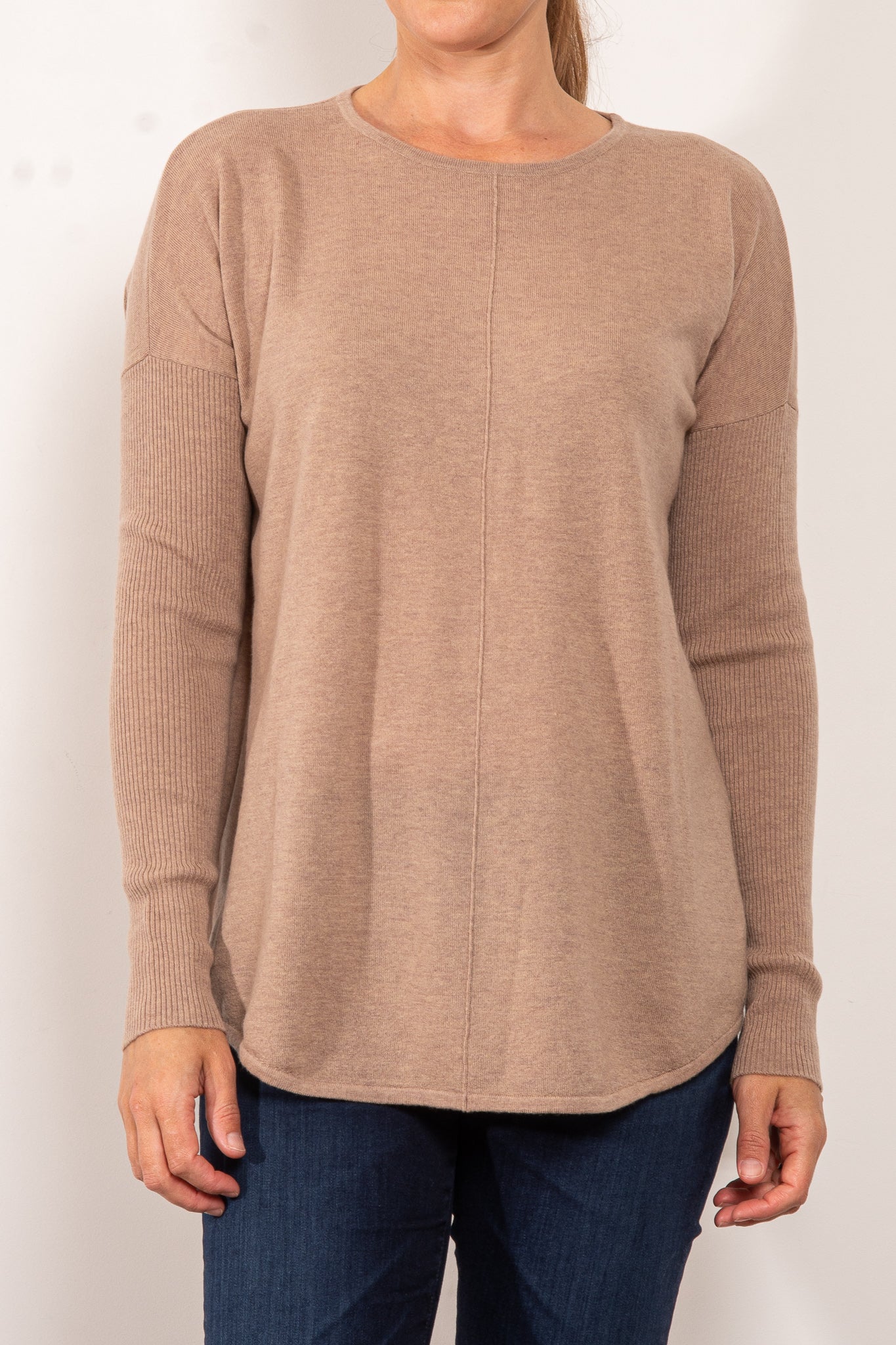 Bridge & Lord Curved Hem Crew Neck Sweater for Women - Soft Knit Pullover for Casual Wear & Office Outfits