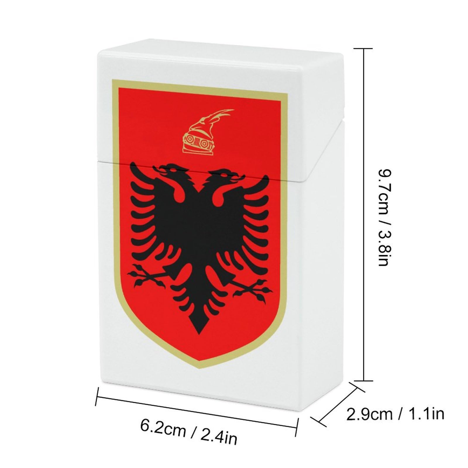 Albanian Flag Coat of Arms Reusable Metal Cigarette Case - Flip Top Closure Protective Holder for Men & Women - Perfect for Travel, Outdoor Activities & Gift Giving