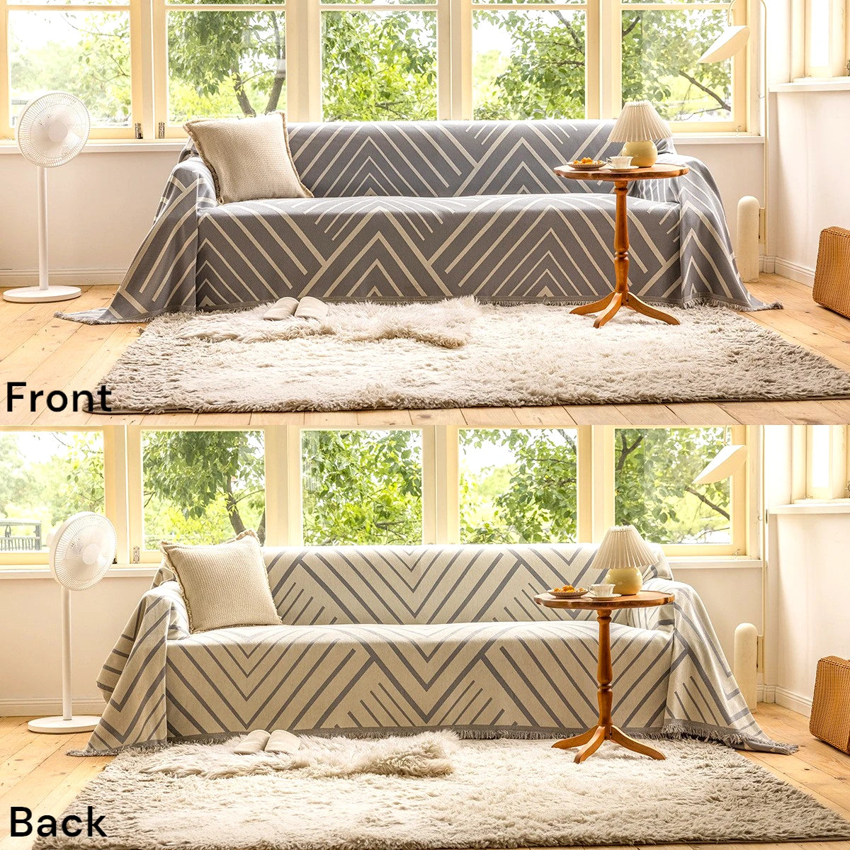 Reversible Chevron Sofa Cover Throw - Stretchable Furniture Protector for Couches, Loveseats & Sectionals - Perfect for Pets, Kids & Spills - Home Decor & Living Room Essentials