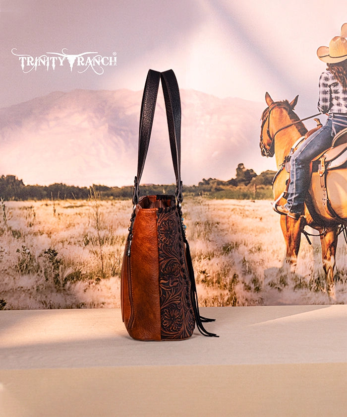 Trinity Ranch Floral Tooled Concealed Carry Tote Bag Set - Stylish Leather Purse with Hidden Gun Compartment for Women | Perfect for Everyday Carry, Travel & Outdoor Adventures