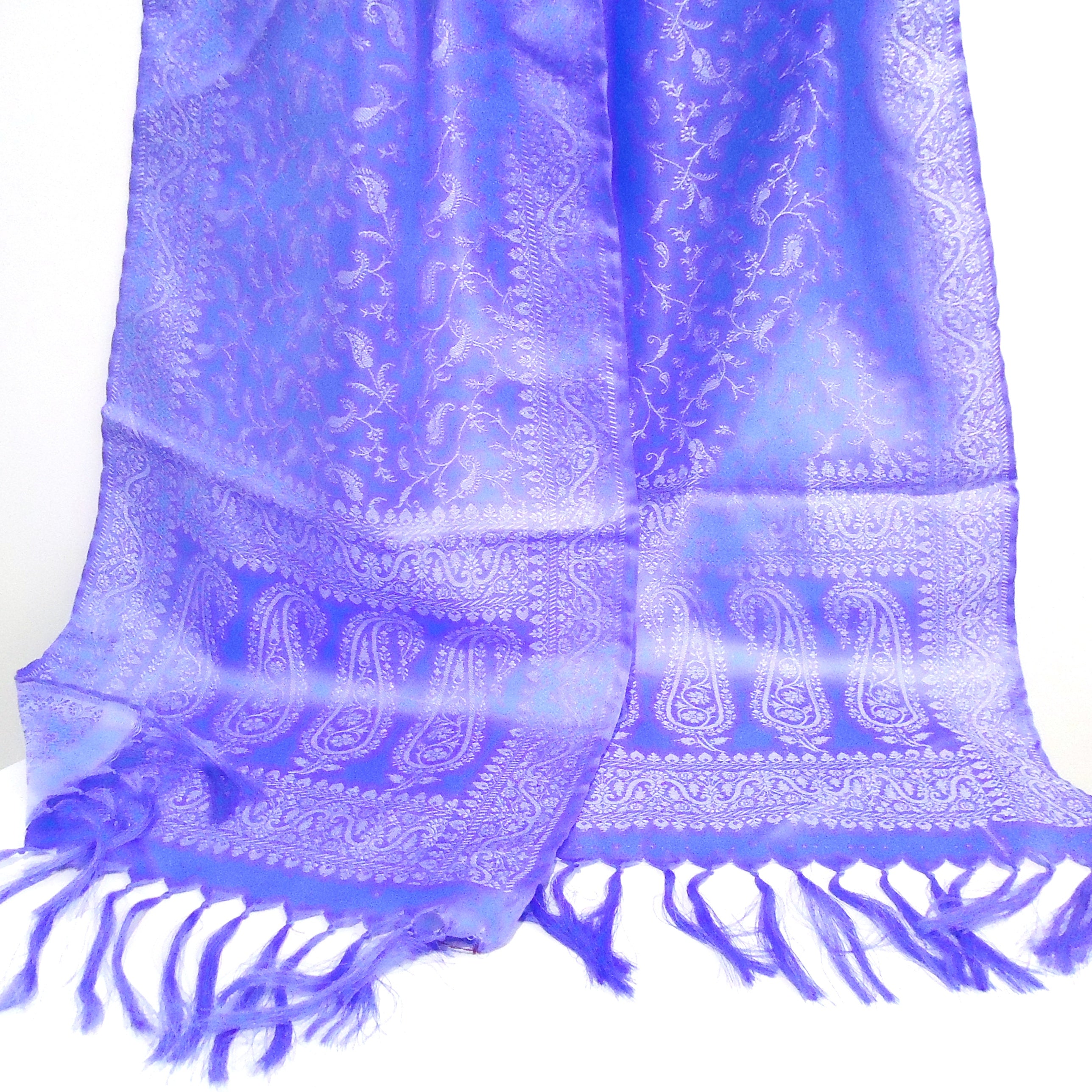 Luxury Silk Brocade Scarf - Periwinkle & Silver Shawl for Women | Elegant Fashion Accessory for Parties, Weddings & Special Occasions