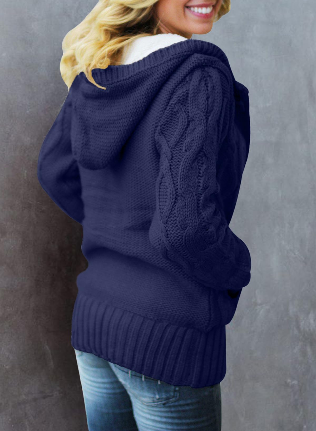 Dokotoo Women's Winter Hooded Cardigan Sweater - Button Up Cable Knit Coat Jacket with Pockets | Warm Outerwear for Casual Wear, Office & Outdoor Activities