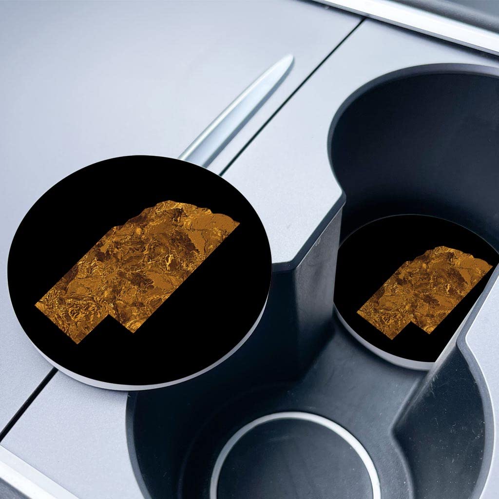 Modern Copper Nebraska Ceramic Car Coasters Set of 2 - 2.65 Inch Round Non-Slip Cup Holder Protectors for Vehicles - Stylish Home & Auto Décor Accessories - Perfect for Coffee, Drinks & Keeping Your Car Clean
