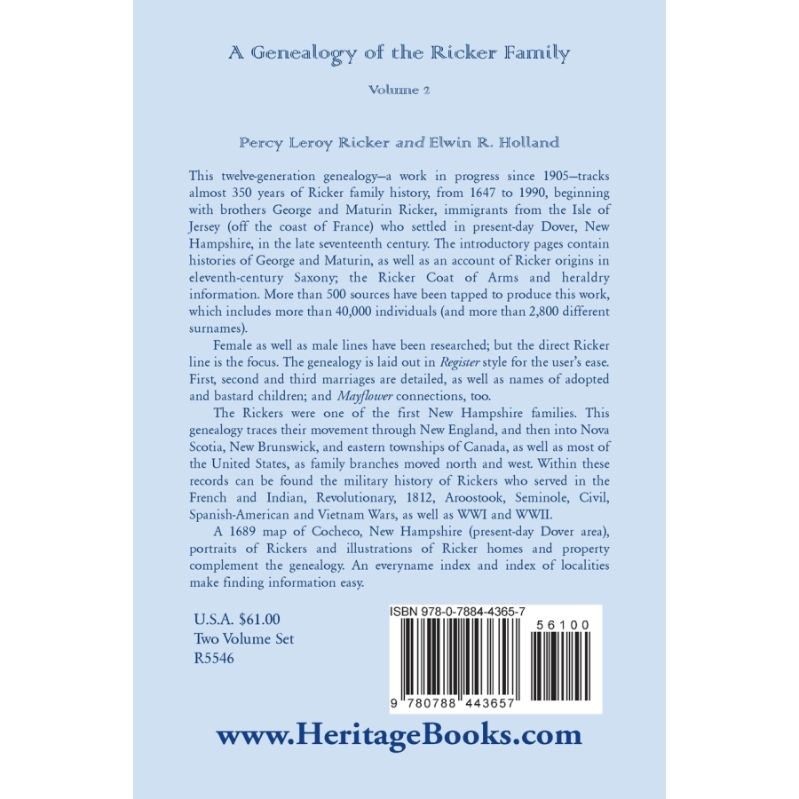 Ricker Family Genealogy - 2 Volume Set | Historical Family Records & Ancestry Research | Perfect for Genealogists & Family Historians
