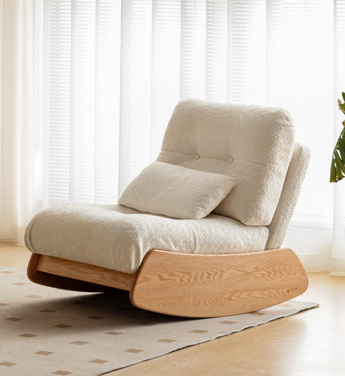 Solid Oak Wood Sheep Velvet Cloud Cotton Lounge Chair - Modern Comfortable Accent Chair for Living Room, Bedroom, Reading Nook & Cozy Home Decor