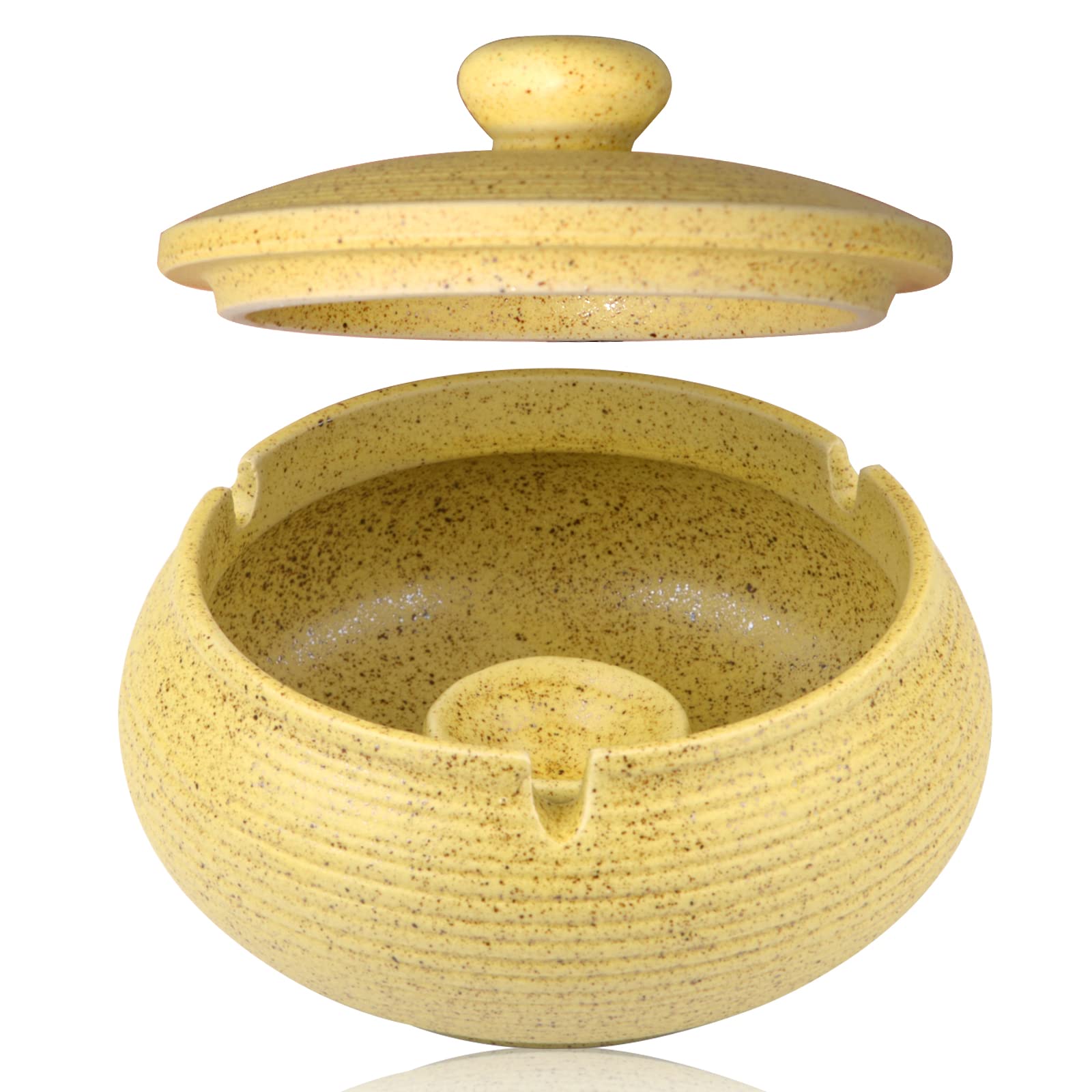 Premium Ceramic Ashtray with Lid - Windproof Cigarette Ash Tray for Indoor & Outdoor Use - Handmade Decorative Smoking Accessory for Home, Office, Patio - Ideal for Cigarettes, Cigars & Pipe Smokers (Yellow)