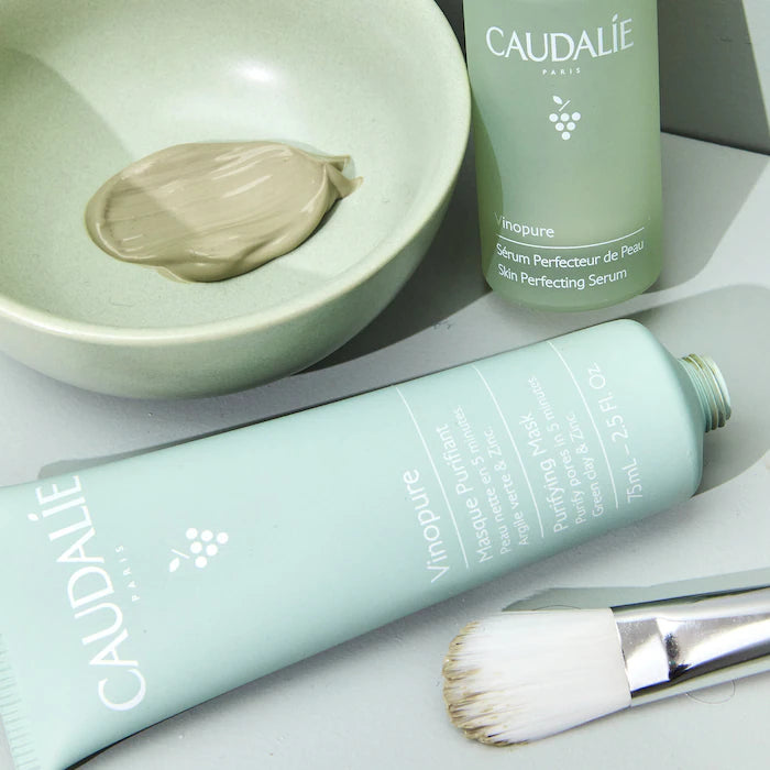 Caudalie Vinopure Purifying Clay Mask - Detox & Brighten for Oily & Acne-Prone Skin | Deep Cleansing Pore Minimizer for Glowing Complexion | Perfect for Spa Nights & Pre-Makeup Prep