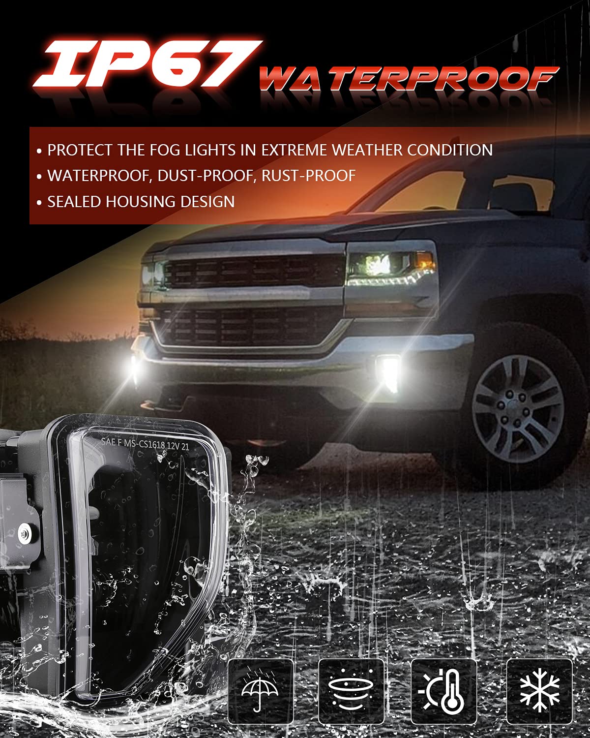 LED Fog Lights Assembly for 2016-2018 Chevy Silverado 1500 - DOT Approved Bumper Driving Lights with DRL Halo Black - Perfect for Night Driving & Off-Road Adventures