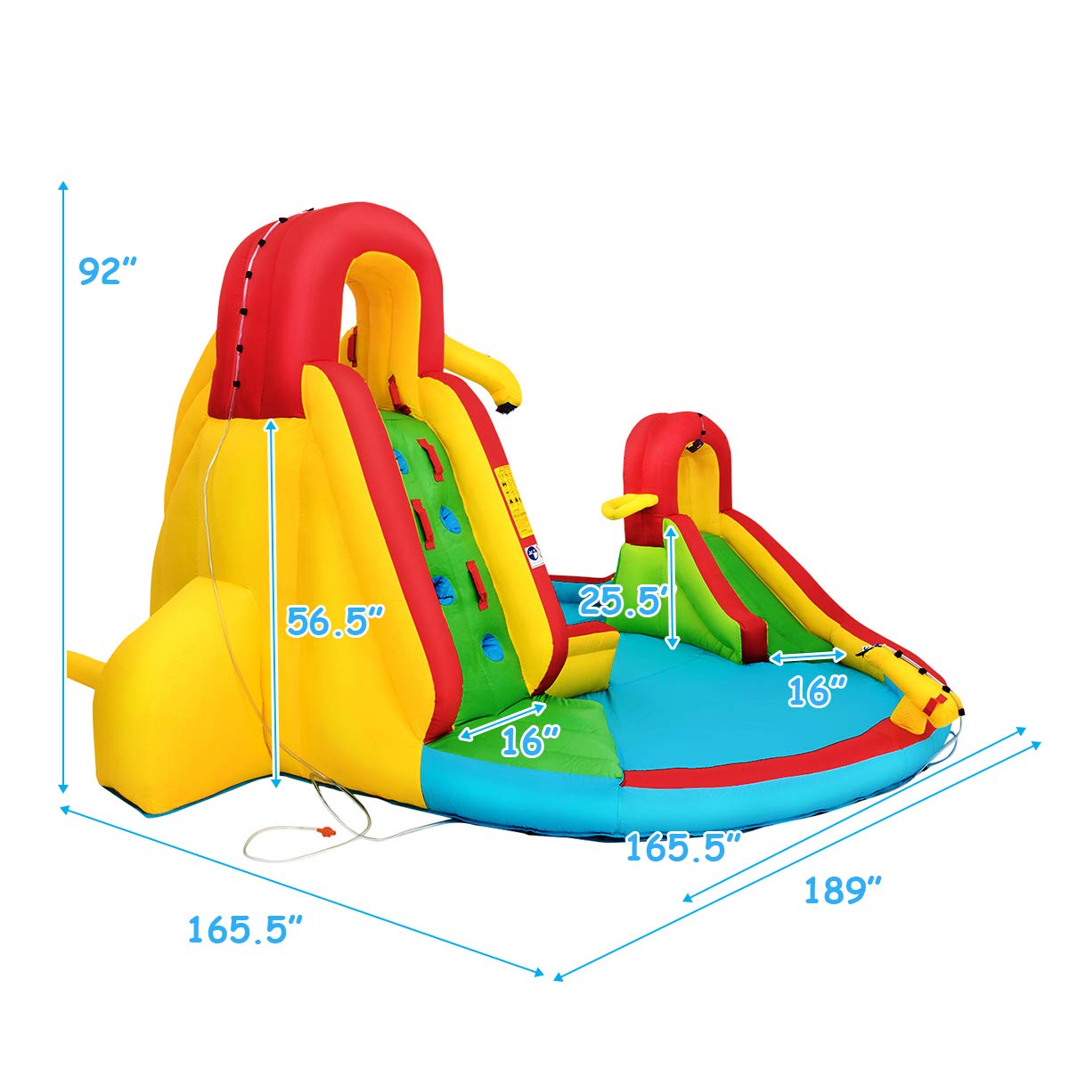 **GOFLAME Inflatable Bounce House with 480W Blower - Kids Water Park with Slide, Climb Wall, Splash Pool, Basketball Rim & Water Cannon - Includes Storage Bag, Stakes & Repair Kit - Perfect for Backyard Parties, Summer Fun & Outdoor Play**