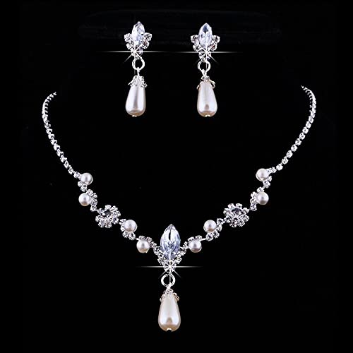 YUANBOO Classic Cream Simulated Pearl Crystal Bridal Jewelry Set for Women - Elegant Pearl Drop Necklace & Earrings Set for Wedding, Party, Prom & Special Occasions