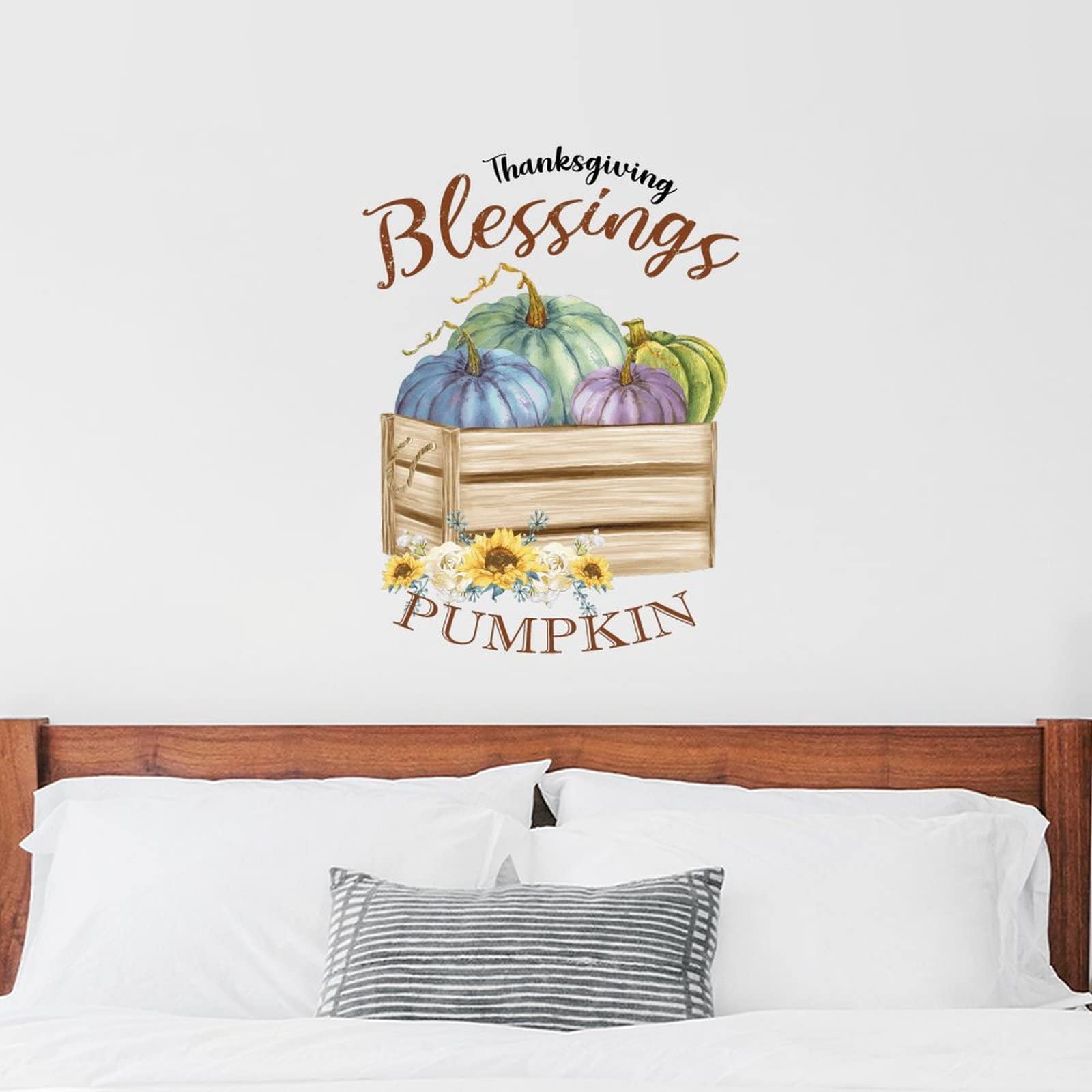 Thanksgiving Blessing Wall Stickers - Fall Pumpkins & Sunflowers Vinyl Decals for Bedroom, Office, Classroom & Gym - Motivational Quote Wall Art Decor (22 Inch) - Perfect for Seasonal Home Decor & Holiday Gifts