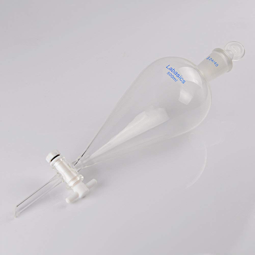 Labasics 500ml Borosilicate Glass Conical Separatory Funnel with PTFE Stopcock - 500mL Lab Equipment for Chemical Extraction, Liquid Separation & Organic Chemistry Experiments