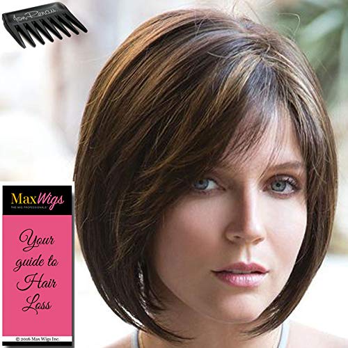 Jolie Wig - Maple Sugar Rooted Short Modern Bob Synthetic Hair with Monofilament Top & Side Part | Includes Comb & Hair Loss Booklet | Perfect for Daily Wear, Cosplay & Hair Loss Solutions