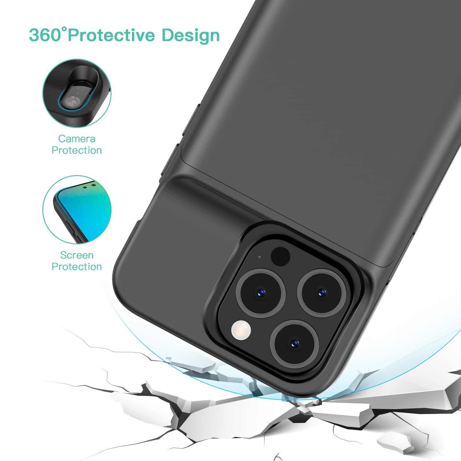 7000mAh Rechargeable Power Bank Case for iPhone 14 Plus/14 Pro Max/13 Pro Max/12 Pro Max - Portable External Battery Charger with Protective Cover - Perfect for Travel, Outdoor Activities and Emergency Charging