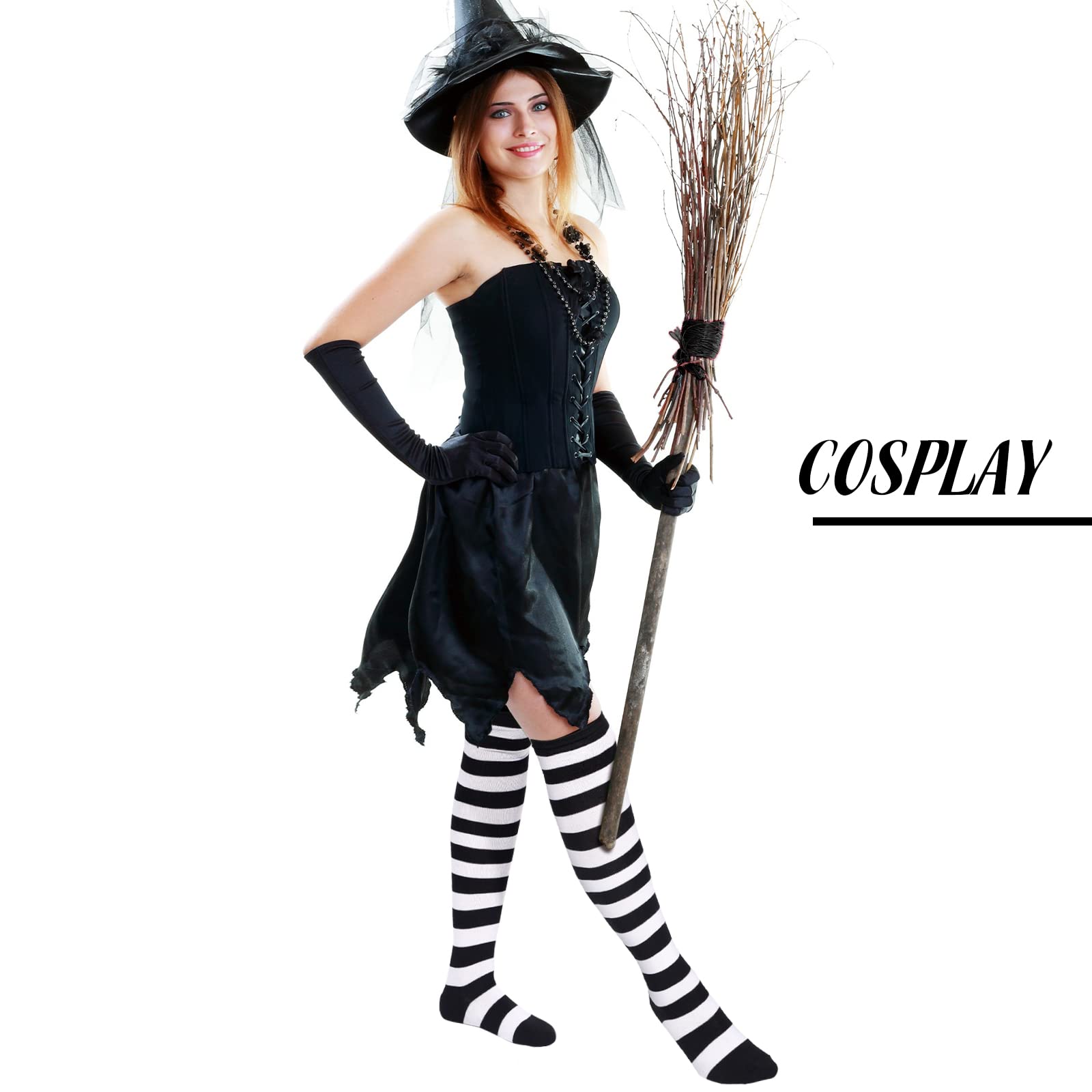 Geyoga Striped Over Knee Thigh High Socks for Women - Fashionable Halloween Party Stockings & Costume Accessories - Perfect for Cosplay, Dance Performances, and Winter Outfits