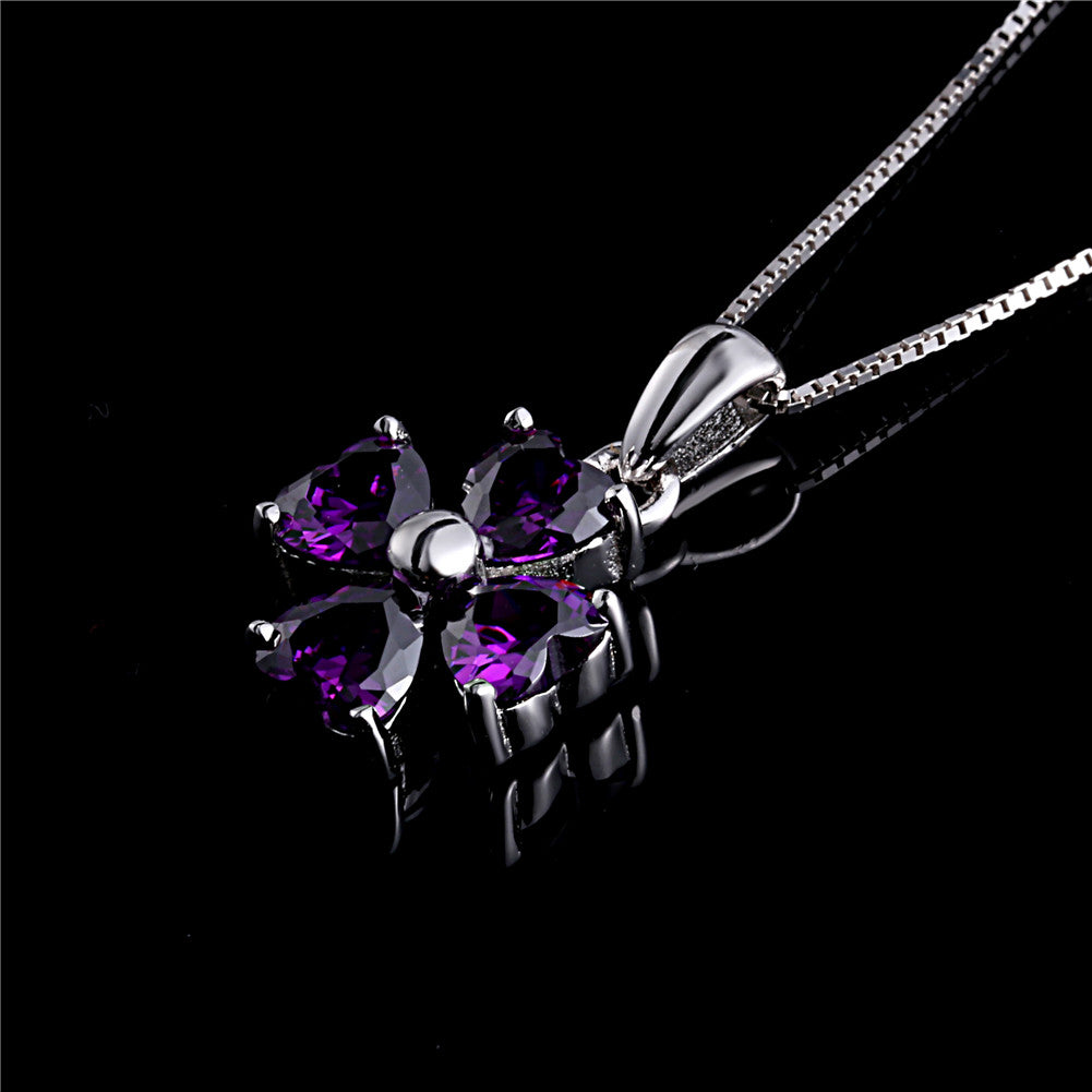 MABELLA 925 Sterling Silver Simulated Amethyst & Blue Topaz Heart-Shaped Four Leaf Clover Pendant Necklace for Women - Elegant Gift for Valentine's Day, Anniversary & Special Occasions