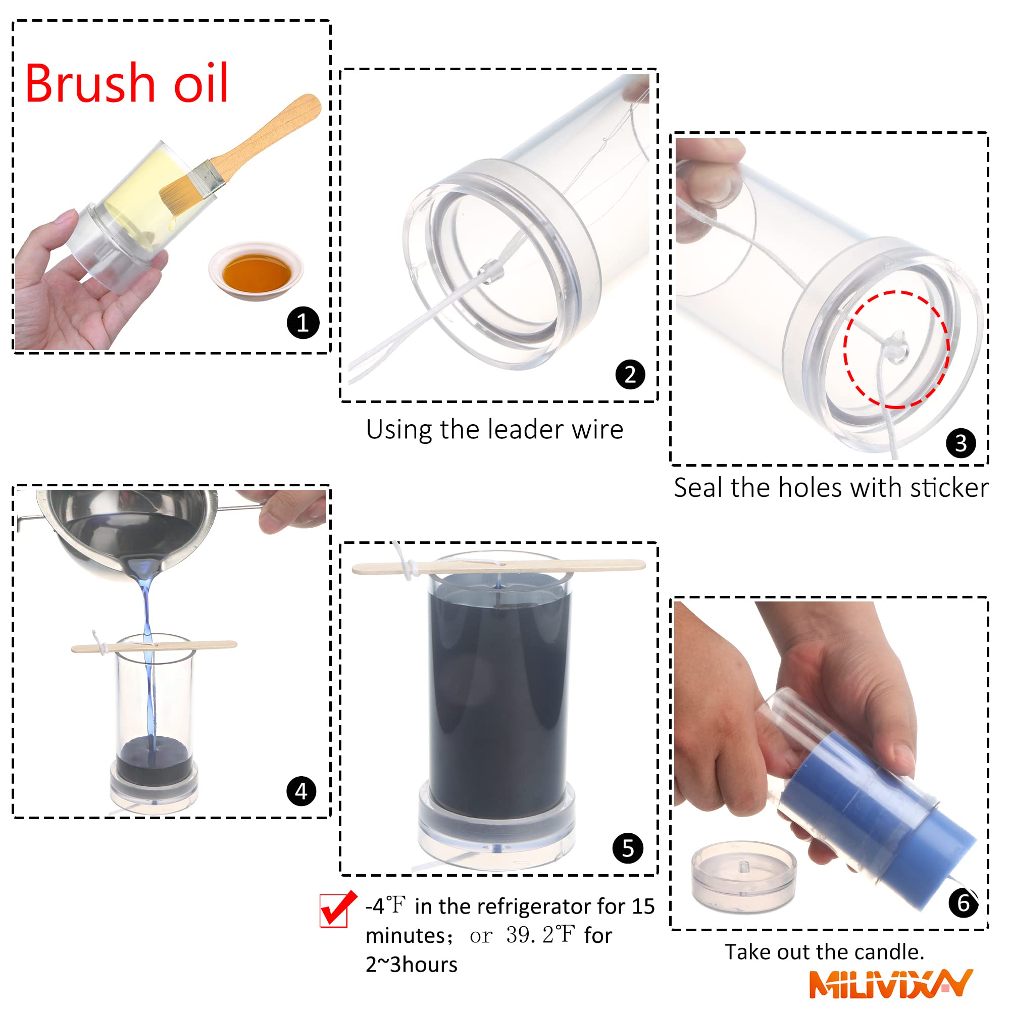 MILIVIXAY 3PCS Plastic Cylinder Pillar Candle Molds Set for DIY Candle Making - Includes 60Ft Wick, 50 Wick Stickers, 3 Wick Holders & 1 Iron Wire - Perfect for Home Decor, Wedding Centerpieces & Holiday Candles