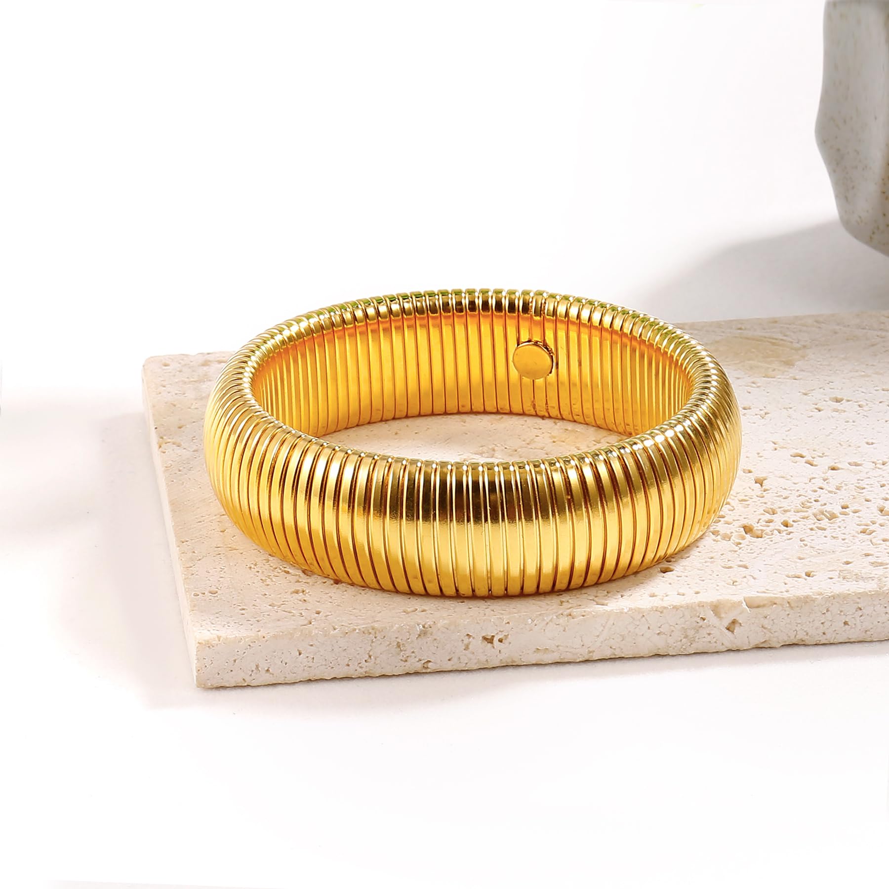 14K Gold Filled Stainless Steel Chunky Bangle Bracelet for Women - Waterproof, Hypoallergenic, Non-Tarnish Trendy Jewelry - Perfect for Everyday Wear, Parties & Special Occasions