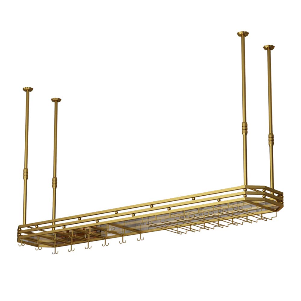 Premium Metal Hanging Wine Rack & Glass Holder - Gold Finish Bar Counter Organizer for Kitchen, Dining Room, or Home Bar - Perfect for Wine Bottle Storage & Stemware Display