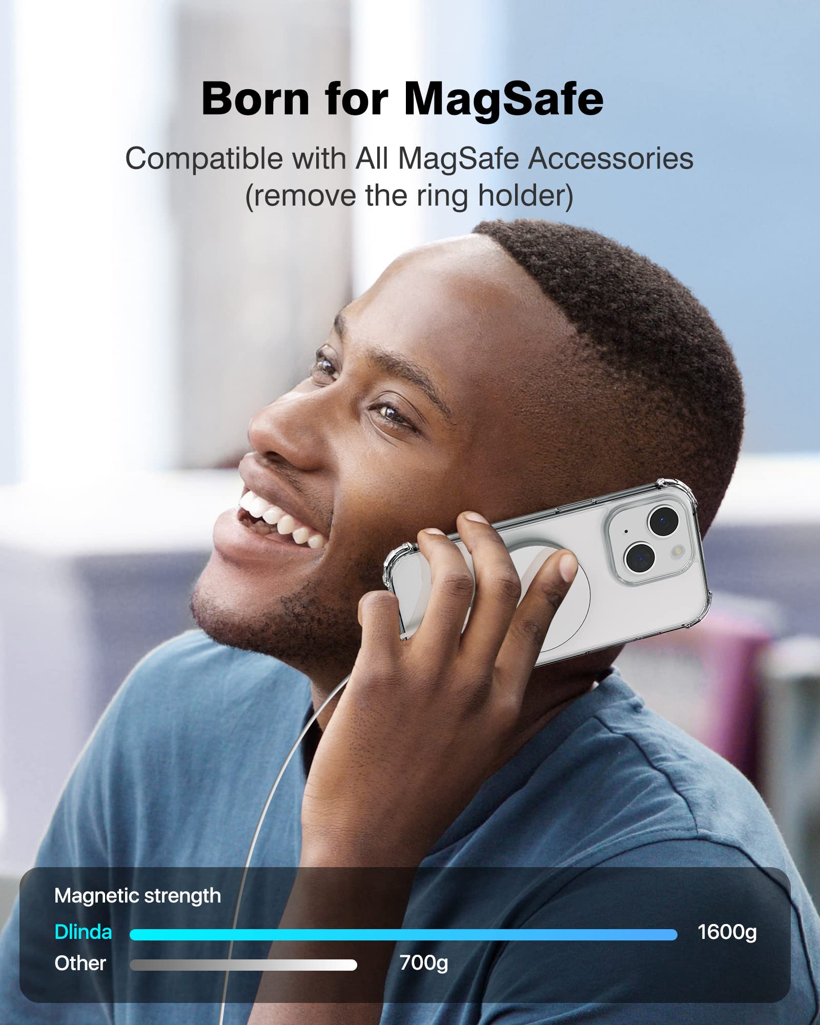 iPhone 14 Clear Magnetic Case with Military-Grade Protection | MagSafe Compatible | Built-in Finger Ring Grip & Stand Holder | Midnight Black | Perfect for Hands-Free Viewing & Secure Grip