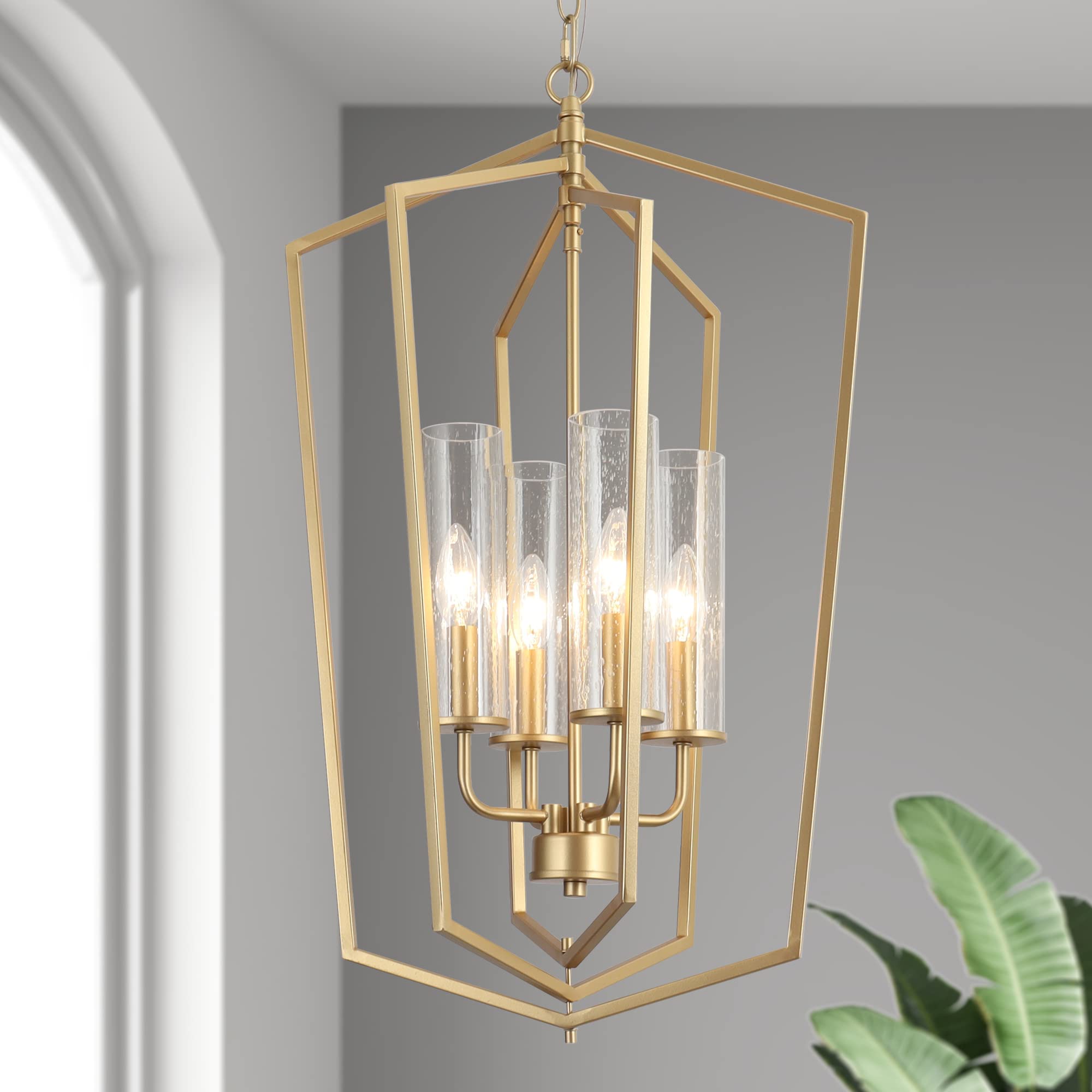 ZEVNI 4-Light Gold Geometric Chandelier - 16.5
