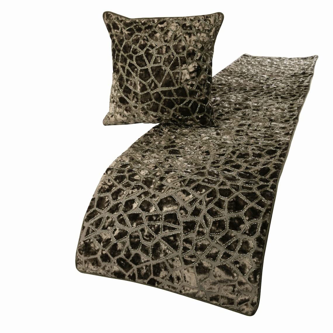 Luxury Grey & Silver Velvet Bed Runner - Queen Size 74x18 Inches - Embroidered Velvet Bed Scarf with Bead Details - Elegant Bedroom Decor for Master Suites, Hotels, and Wedding Styling