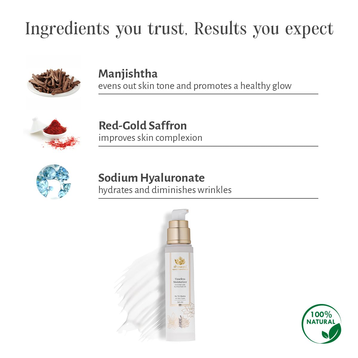 Shankara Timeless Lotion Moisturizer with Saffron, Lotus & Vitamin C - Hydrating Face & Body Cream for All Skin Types (50ml) - Perfect for Daily Skincare Routine & Dry Skin Relief