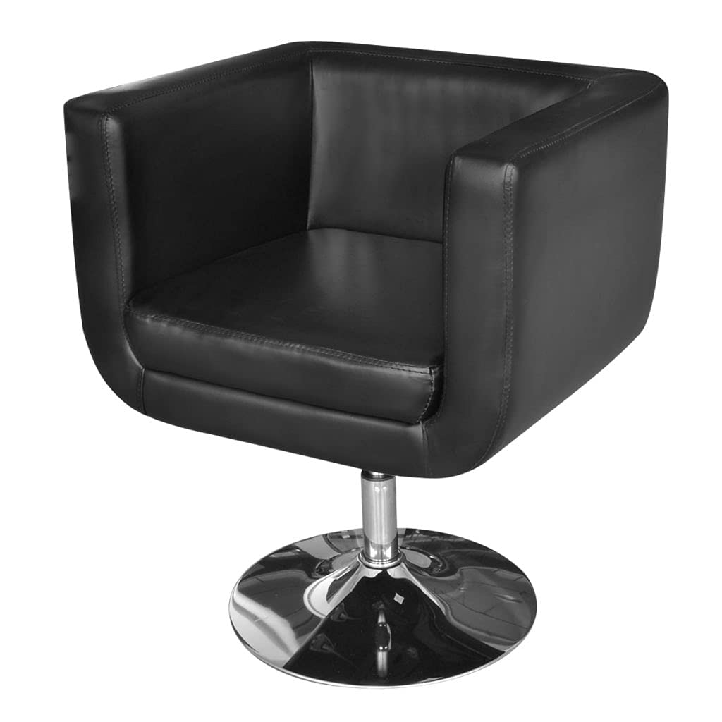 Adjustable Modern Vanity Chair with Metal Flat Base - Swivel Tilt Square Back Makeup Seat for Barstool, Lounge, Pub, or Home Dressing Table - Perfect for Salon, Bedroom, and Beauty Stations (Black)
