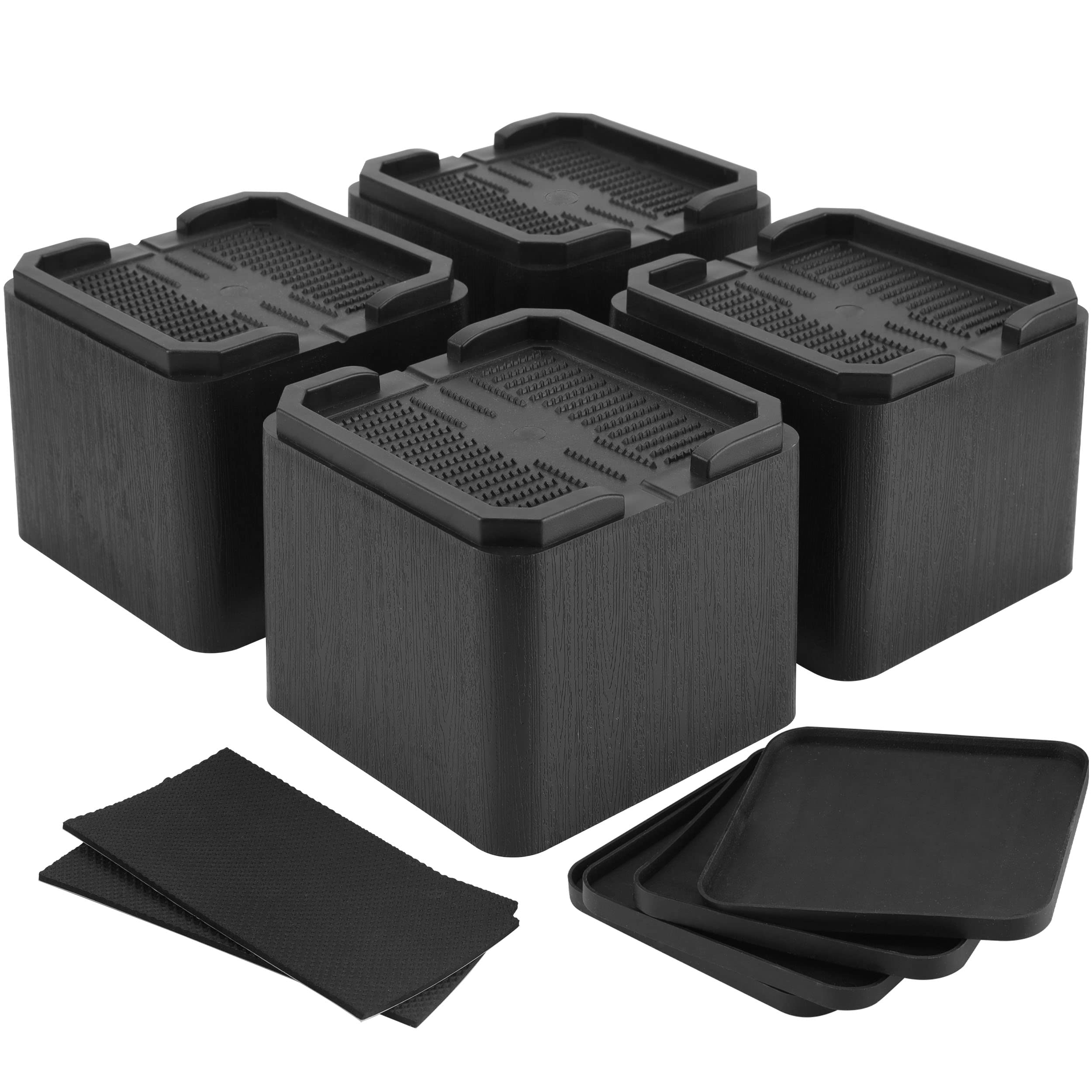 BTSD-home 4 Inch Heavy Duty Adjustable Bed Risers - Oversized Furniture Risers for Dorm, Couch & Sofa - 4 Pack - Perfect for Extra Storage Space & Elevating Beds in Small Apartments