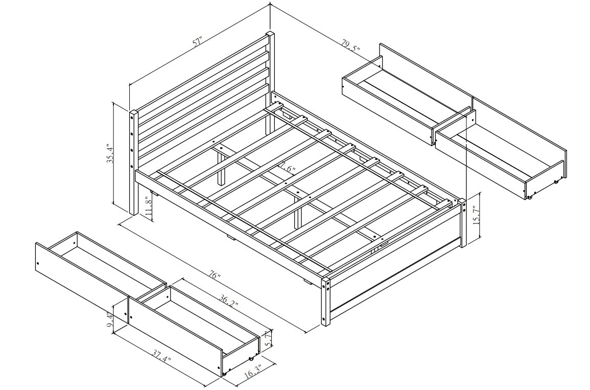 LZ LEISURE ZONE Full Size Bed Frame with 4 Storage Drawers - Sturdy Wood Platform Bed with Slat Support - White - Perfect for Small Bedrooms, Guest Rooms & Dorm Rooms