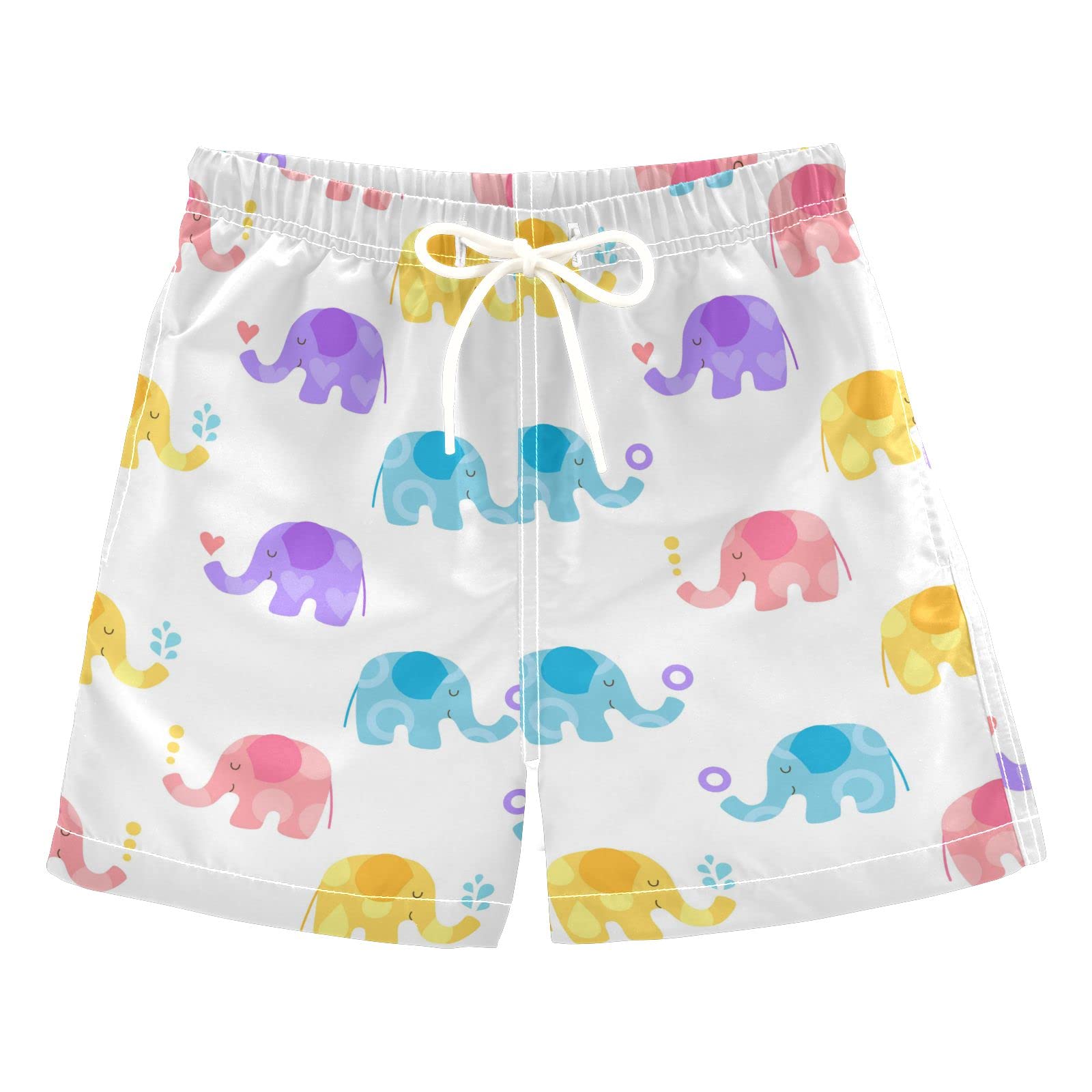 Pastel Blue Yellow Lilac Flower Elephant Boys Swim Trunks - Cute Toddler Beach Board Shorts for Kids 2T | Perfect for Pool, Beach & Summer Water Play