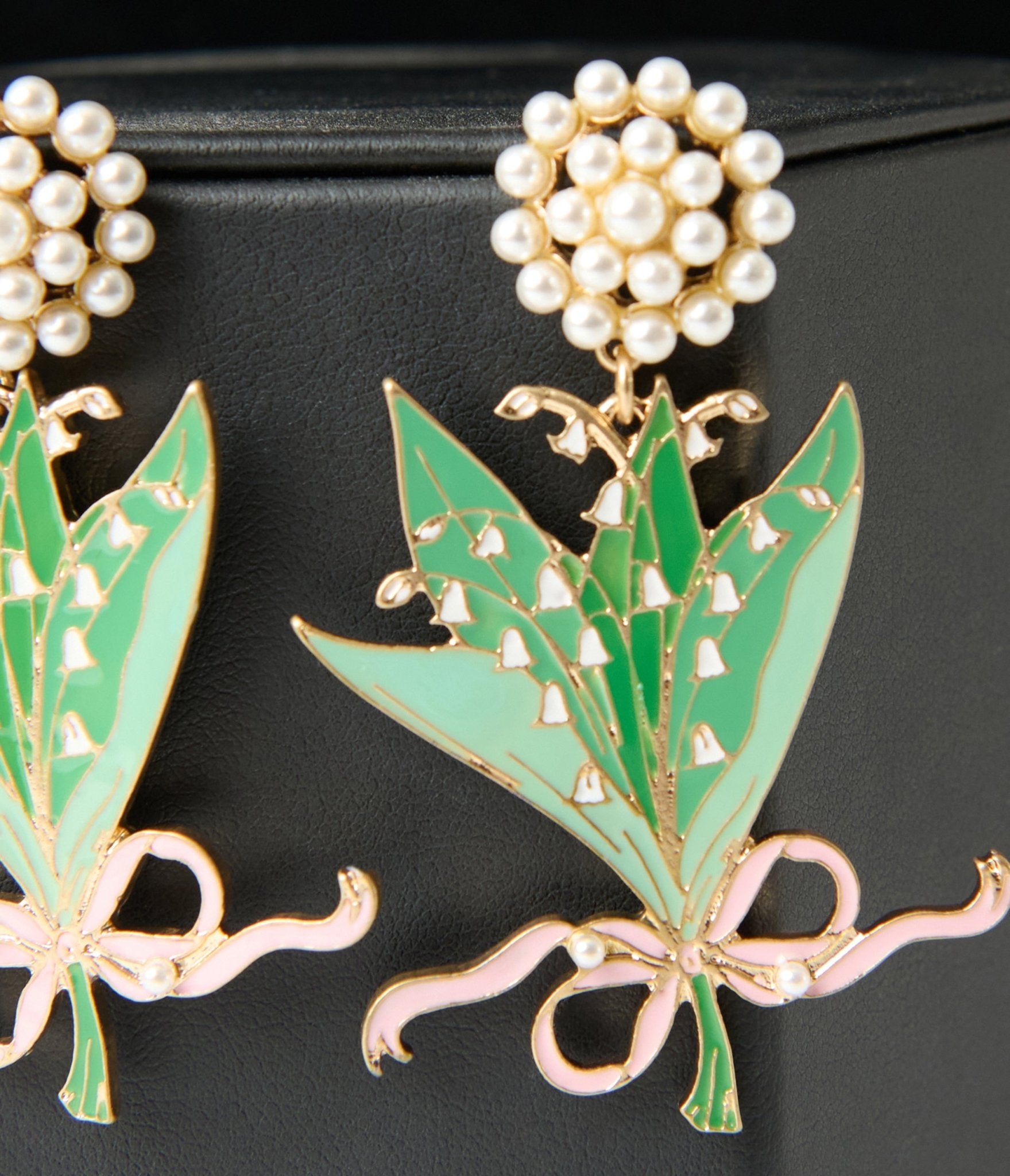 Pink & Green Lily of the Valley Enamel Bouquet Earrings - Vintage Floral Dangle Earrings for Women - Perfect for Weddings, Parties & Everyday Elegance