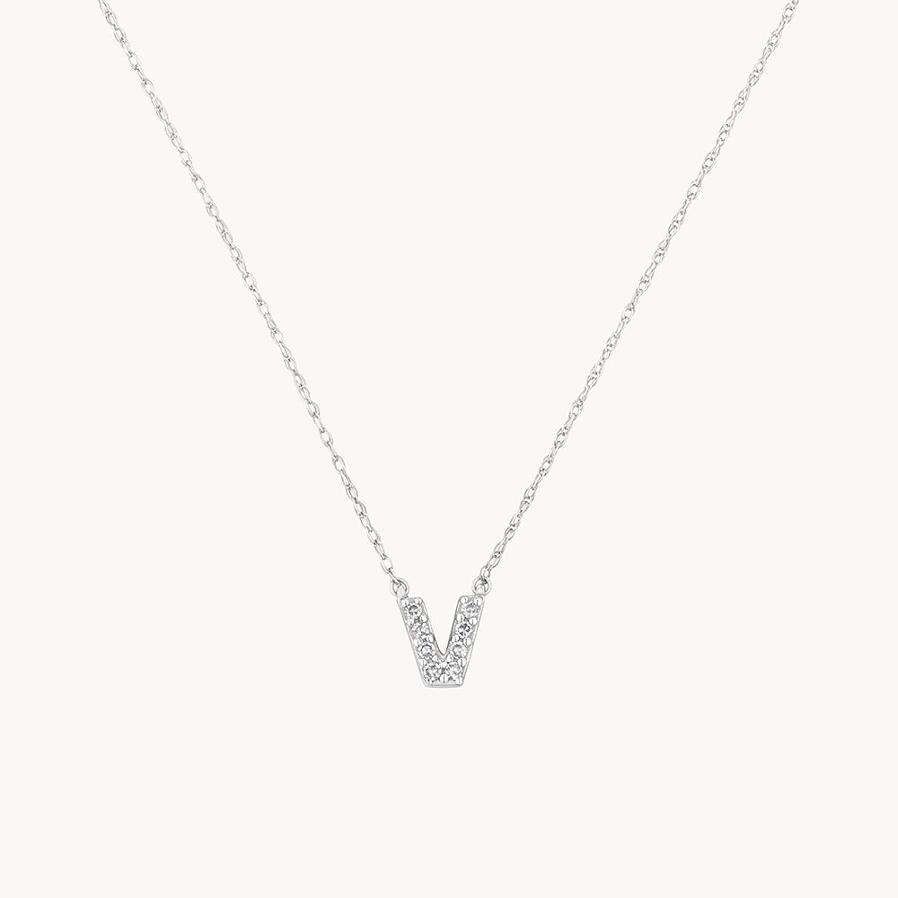 Diamond Letter V Necklace in Sterling Silver - Elegant Personalized Jewelry for Women, Perfect for Gifts, Anniversaries & Special Occasions