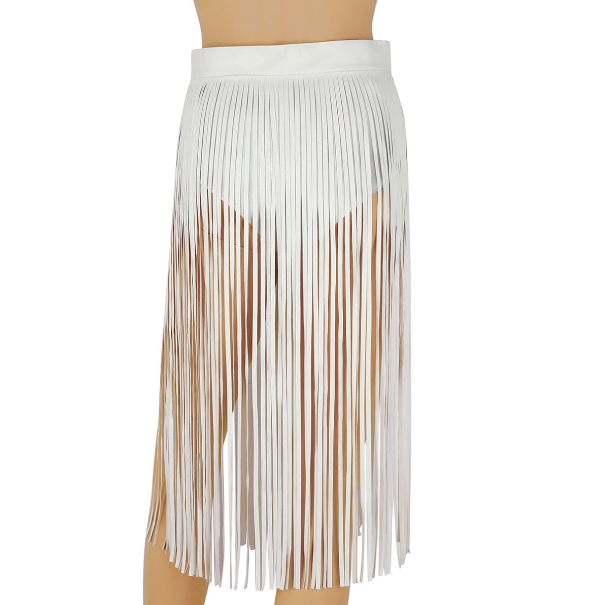 Women's Faux Leather High Waisted Maxi Skirt with Tassel Fringe - Boho Hippie Style Long Skirt with Belt for Nightclub, Party & Festival Outfits