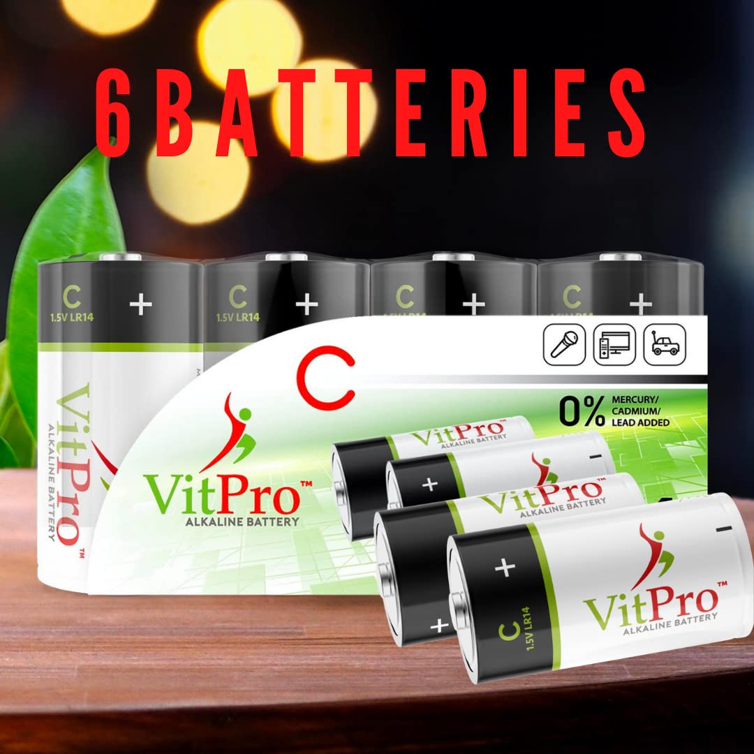 High-Performance C Alkaline Batteries 1.5V - 6 Pack Long-Lasting Power for Flashlights, Toys & Electronics - All-Purpose Everyday Use Batteries