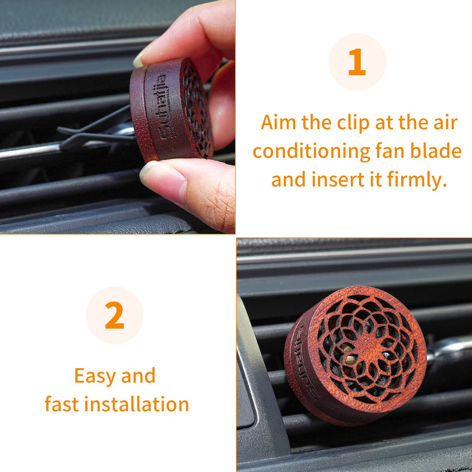 Premium Wooden Car Diffuser for Essential Oils - 2 Pack Aromatherapy Vent Clip with 6 Lava Stones & 2 Refill Pads (Cherry Wood) - Natural Air Freshener for Stress Relief & Relaxation During Commute, Road Trips & Daily Driving