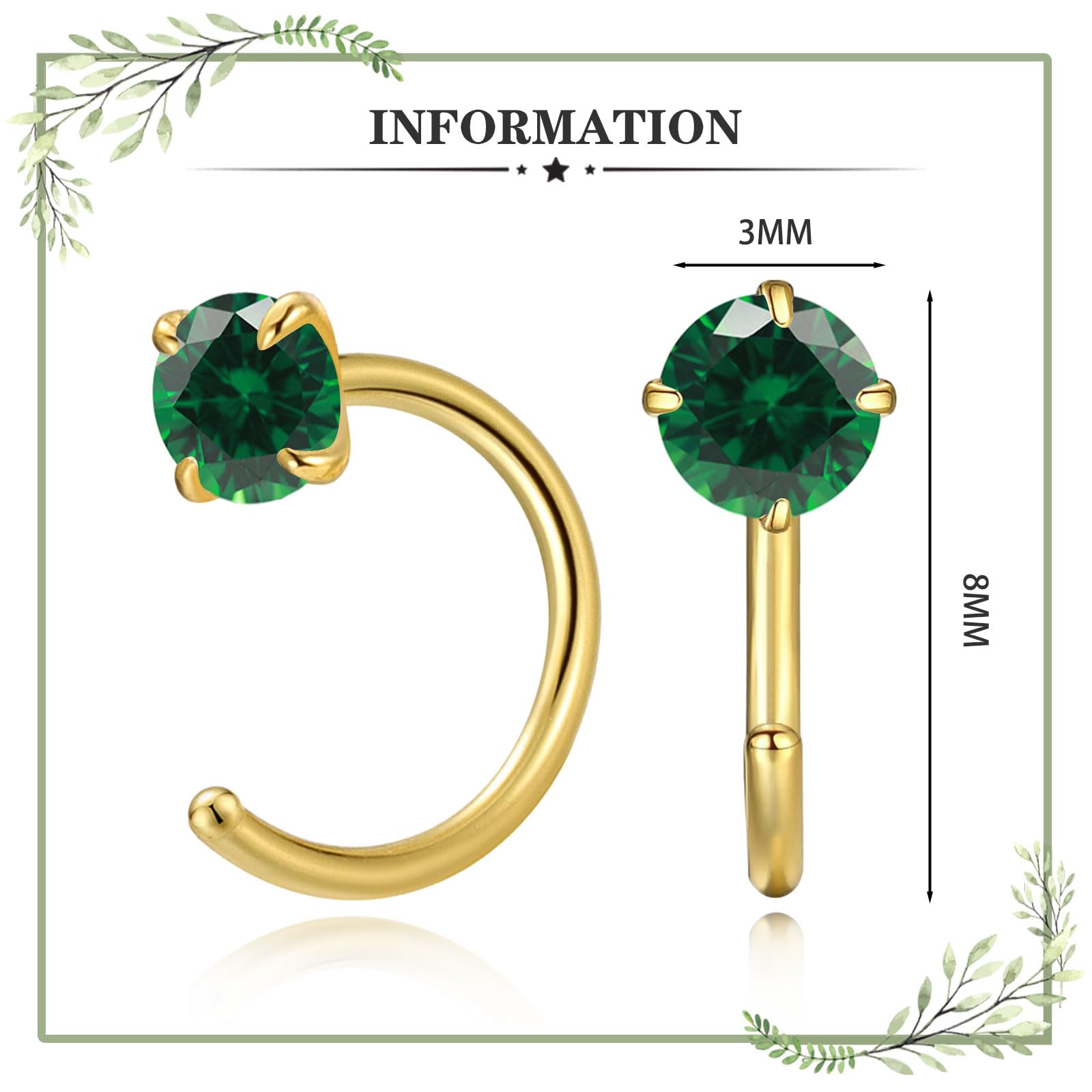 **14K Gold Small Hoop Earrings for Women - Tiny Cubic Zirconia Huggie Half Hoop Earrings | Hypoallergenic Trendy Jewelry for Girls | Simple Elegant Stud Earrings for Christmas, Birthday, Wedding & Everyday Wear (Green)**