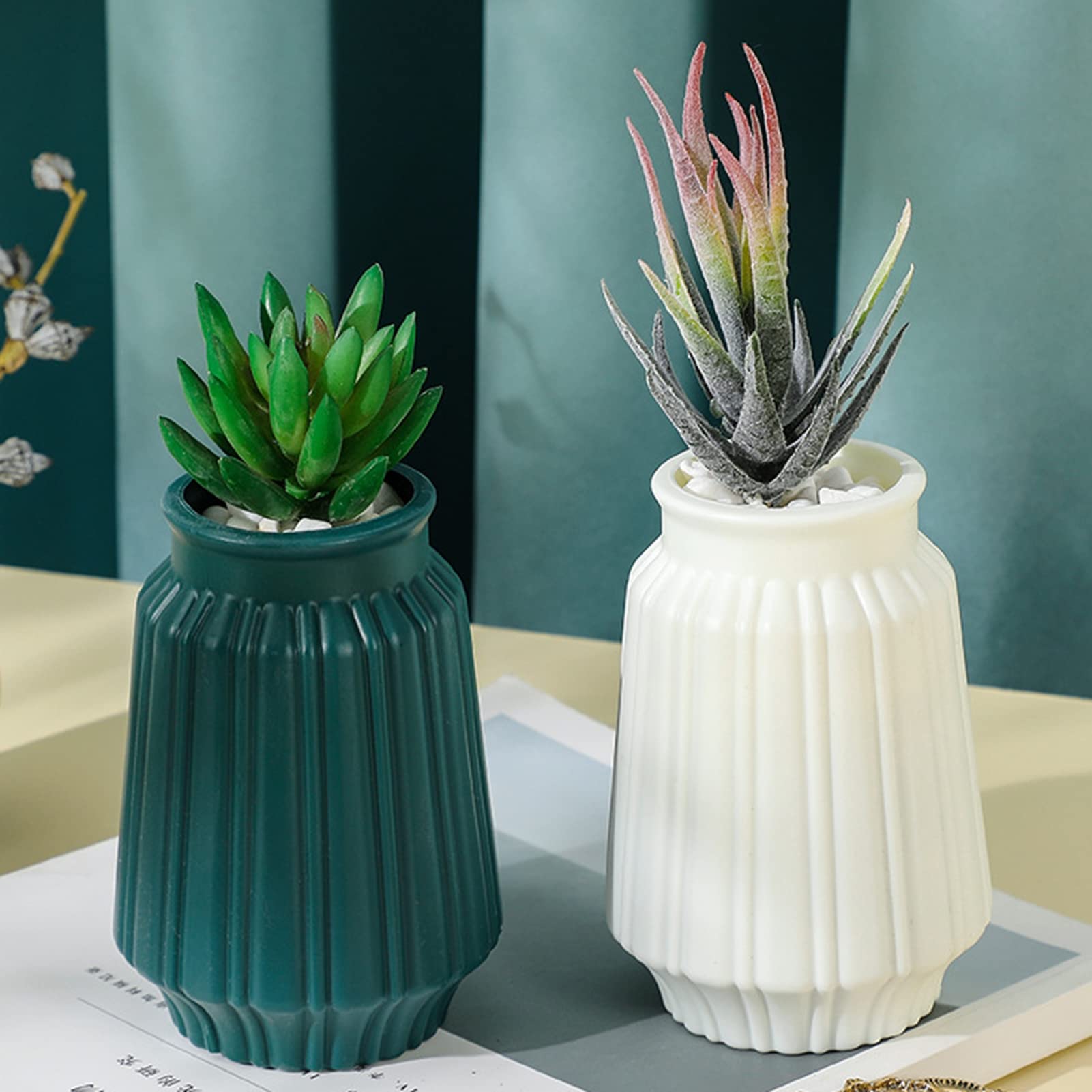 Nordic Style Plastic Vases - Navy Blue Unbreakable Flower Vases for Wet & Dry Flowers, Creative Camellia Design with Imitation Glaze Ceramic Look | Perfect for Home Decor, Wedding Centerpieces & Office Desk Decorations