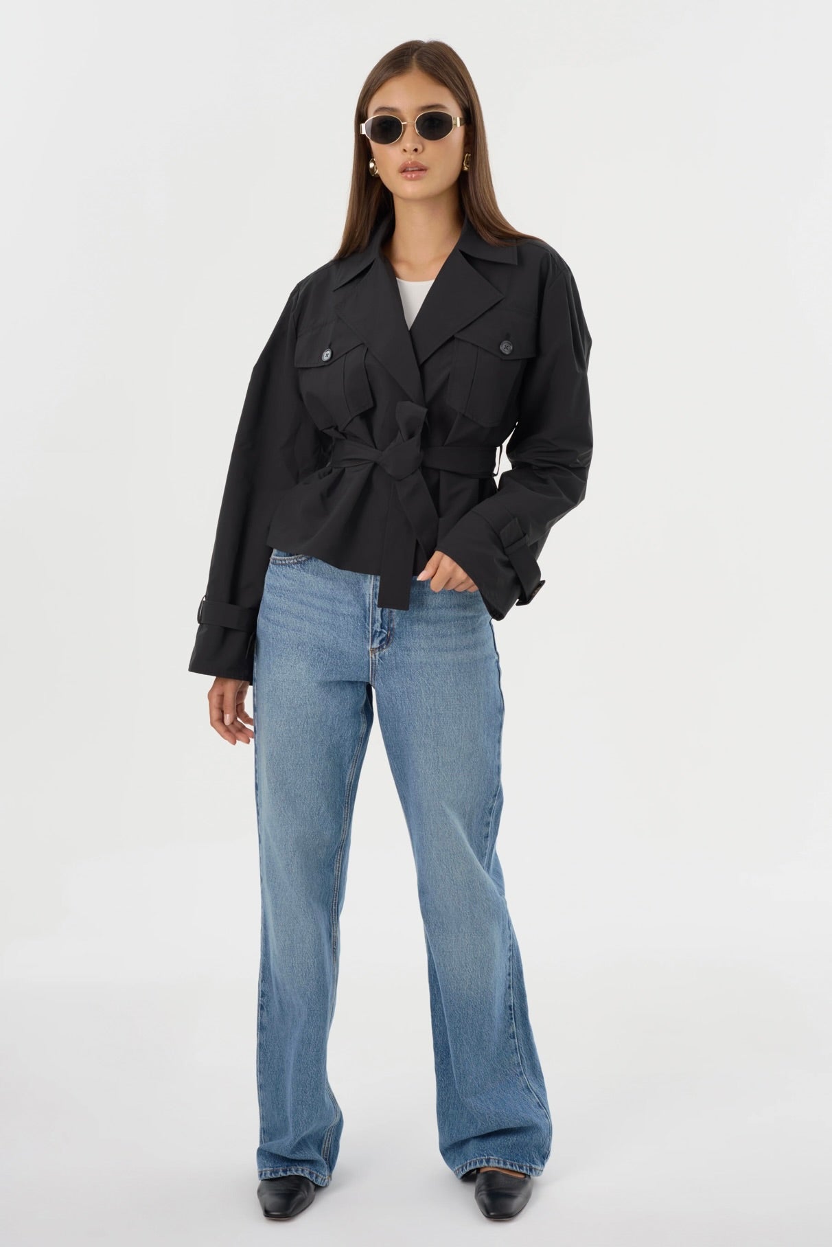 Quinn Women's Black Cropped Trench Coat - Stylish Water-Resistant Lightweight Jacket for Spring & Fall Fashion | Perfect for Office, Dating & Outdoor Activities