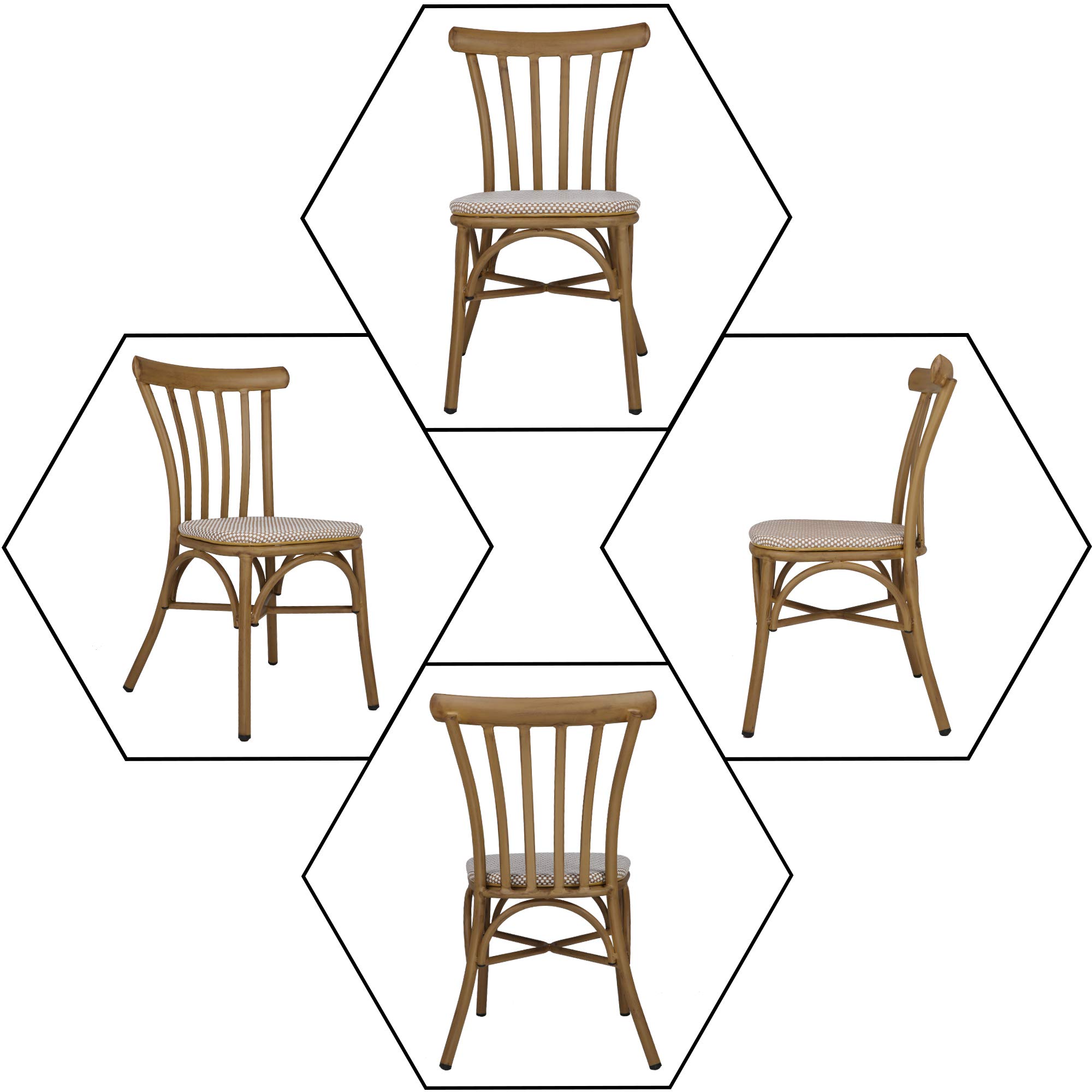 LUCKYERMORE Modern Armless Dining Chairs Set of 2 - White Lattice Fabric Upholstered Seats with Backrest, Aluminum Frame for Kitchen, Bistro & Cafe - Perfect for Small Spaces, Breakfast Nooks & Urban Dining Areas