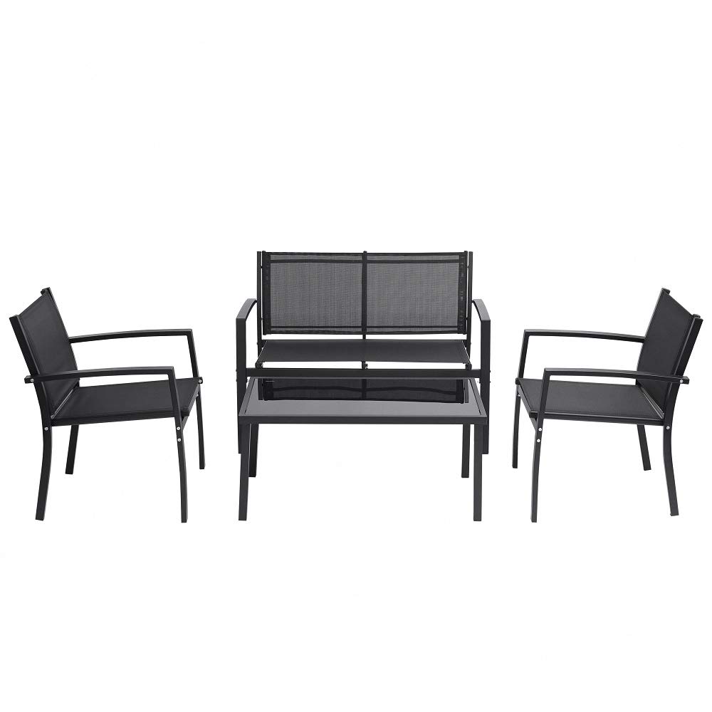 4-Piece Outdoor Patio Furniture Set - Garden Conversation Set with Glass Coffee Table for Poolside, Lawn, Porch & Backyard Relaxation