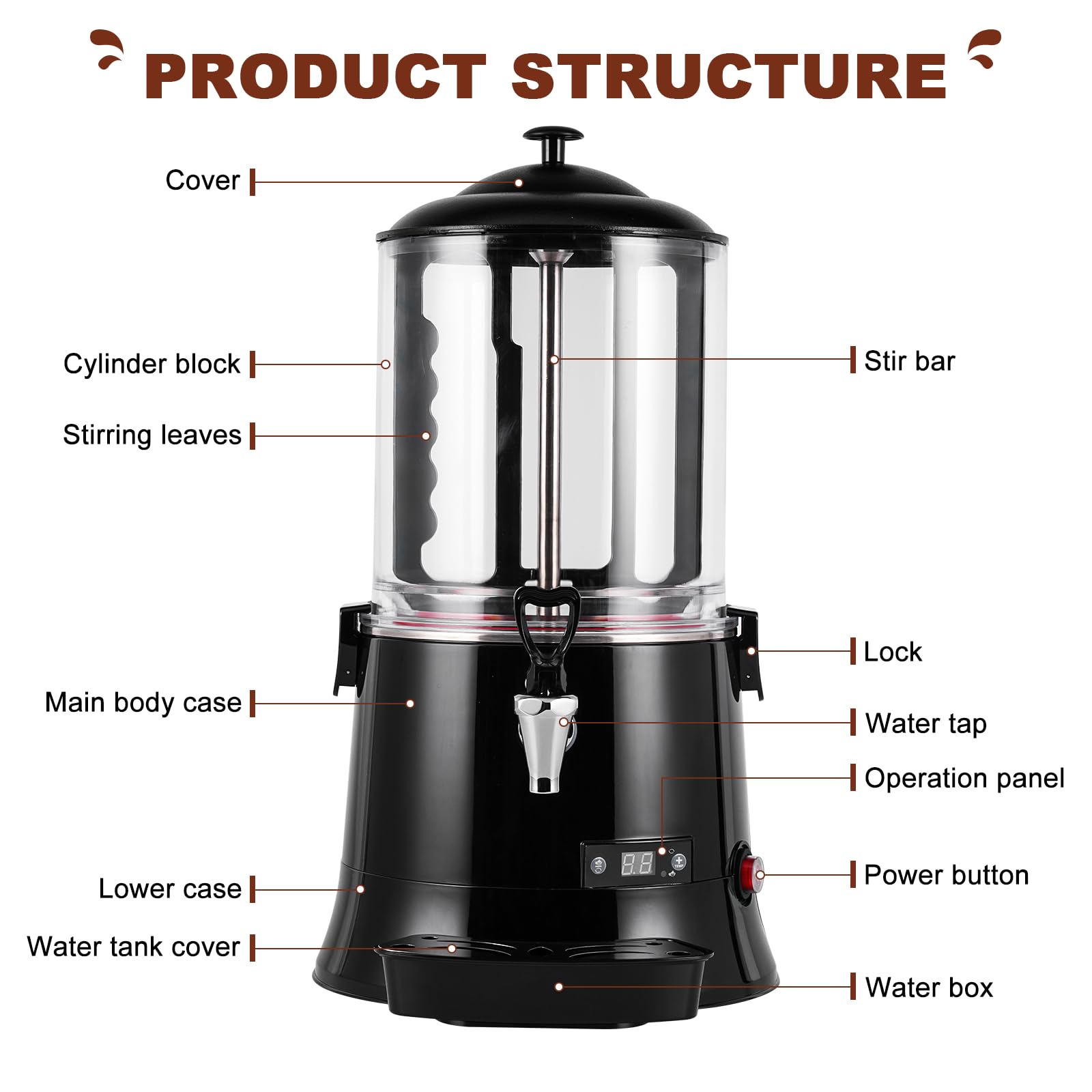 YUCHENGTECH 10L Commercial Hot Chocolate Maker Machine - Chocolate Dispenser & Warmer for Coffee, Milk Tea, Hot Beverages - CE Certified (220V) - Perfect for Cafes, Restaurants & Events