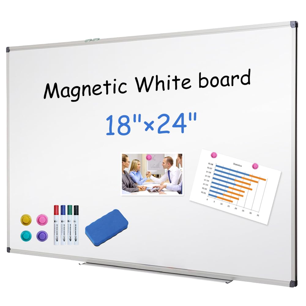 XIWODE 18x24 Inch Magnetic Dry Erase Whiteboard with Silver Aluminum Frame - Durable Wall Mounted Whiteboard for Home, School & Office - Perfect for Meetings, Classroom Teaching, and Home Organization