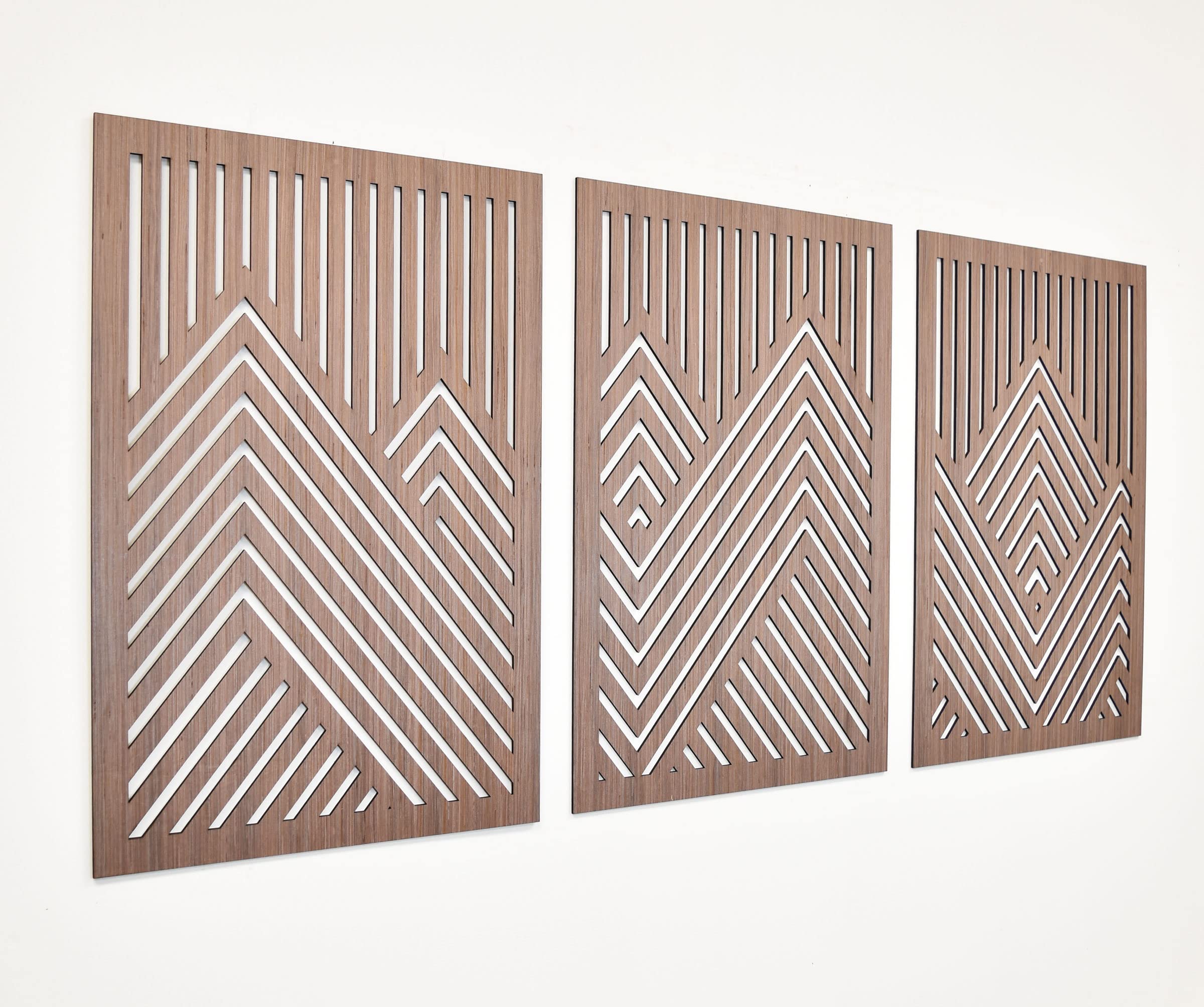 Set of 3 Geometric Wood Wall Art Panels - Mountain Landscape Decor for Living Room, Bedroom & Office