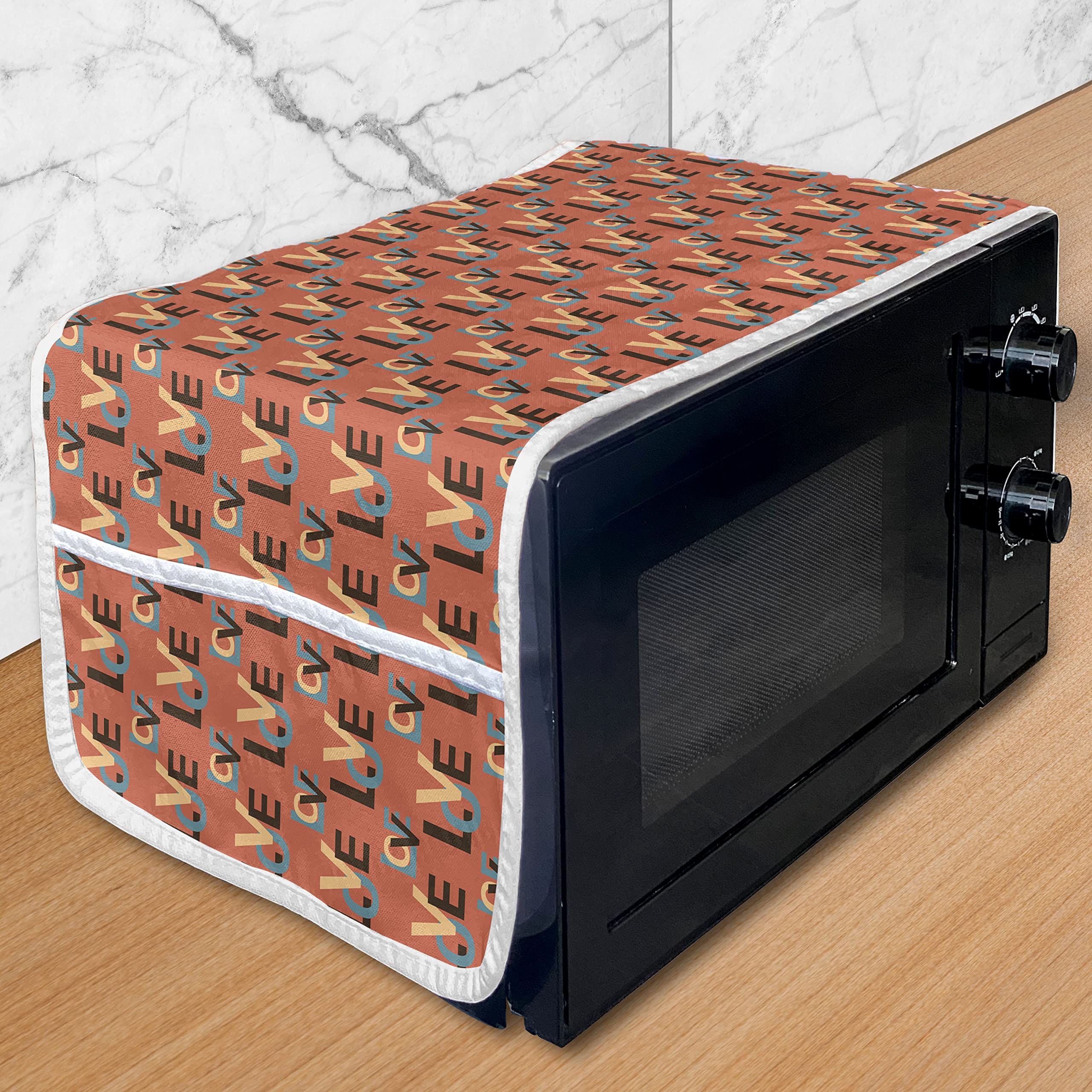 Ambesonne Dark Coral Microwave Cover - Waterproof Kitchen Organizer with Pockets, 36