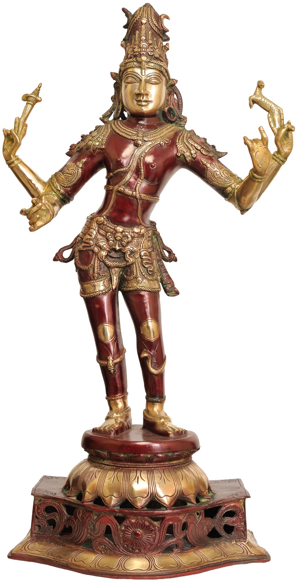 ZDS43 Red Chola Bronze Shiva as Pashupatinath Statue - Hindu God Sculpture for Home Altar, Yoga Studio & Spiritual Decor