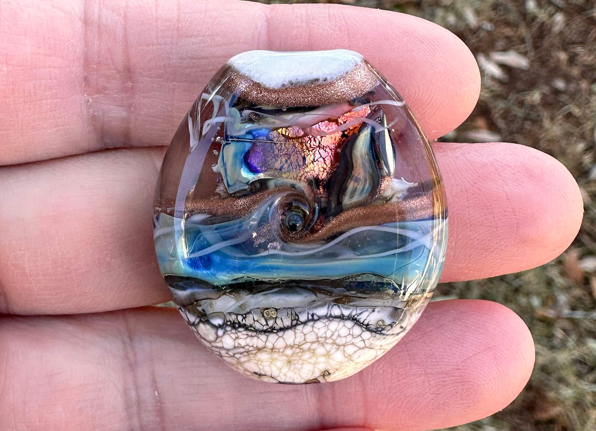 Handmade Organic Lampwork Glass Focal Bead for Jewelry Making - Waves Design - SRA Certified - Perfect for Necklaces, Bracelets & DIY Craft Projects